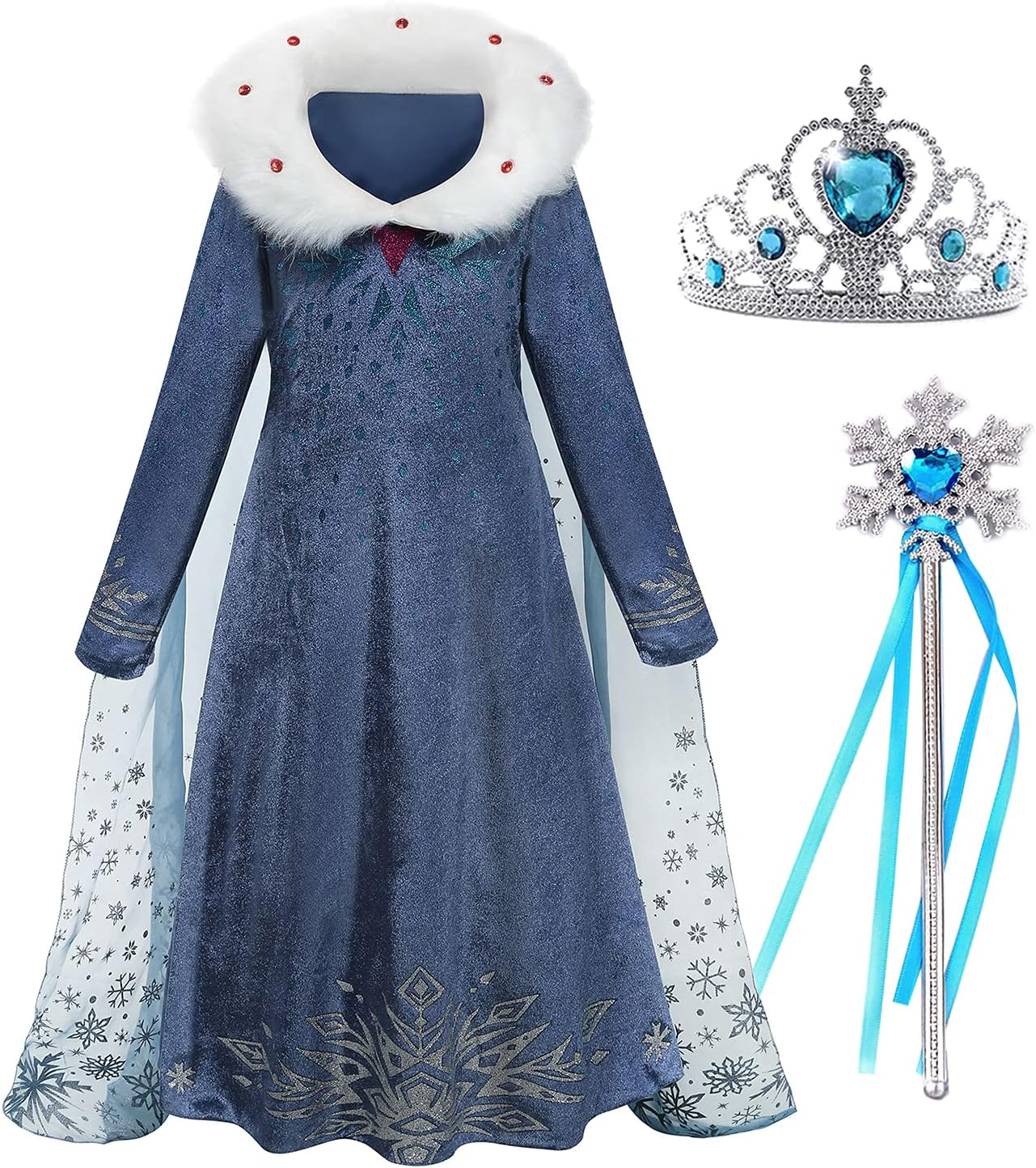 Winter Princess Costume for Girls Snow Princess Dress up with Cape with Accessories for Toddlers Christmas Cosplay Birthday Party