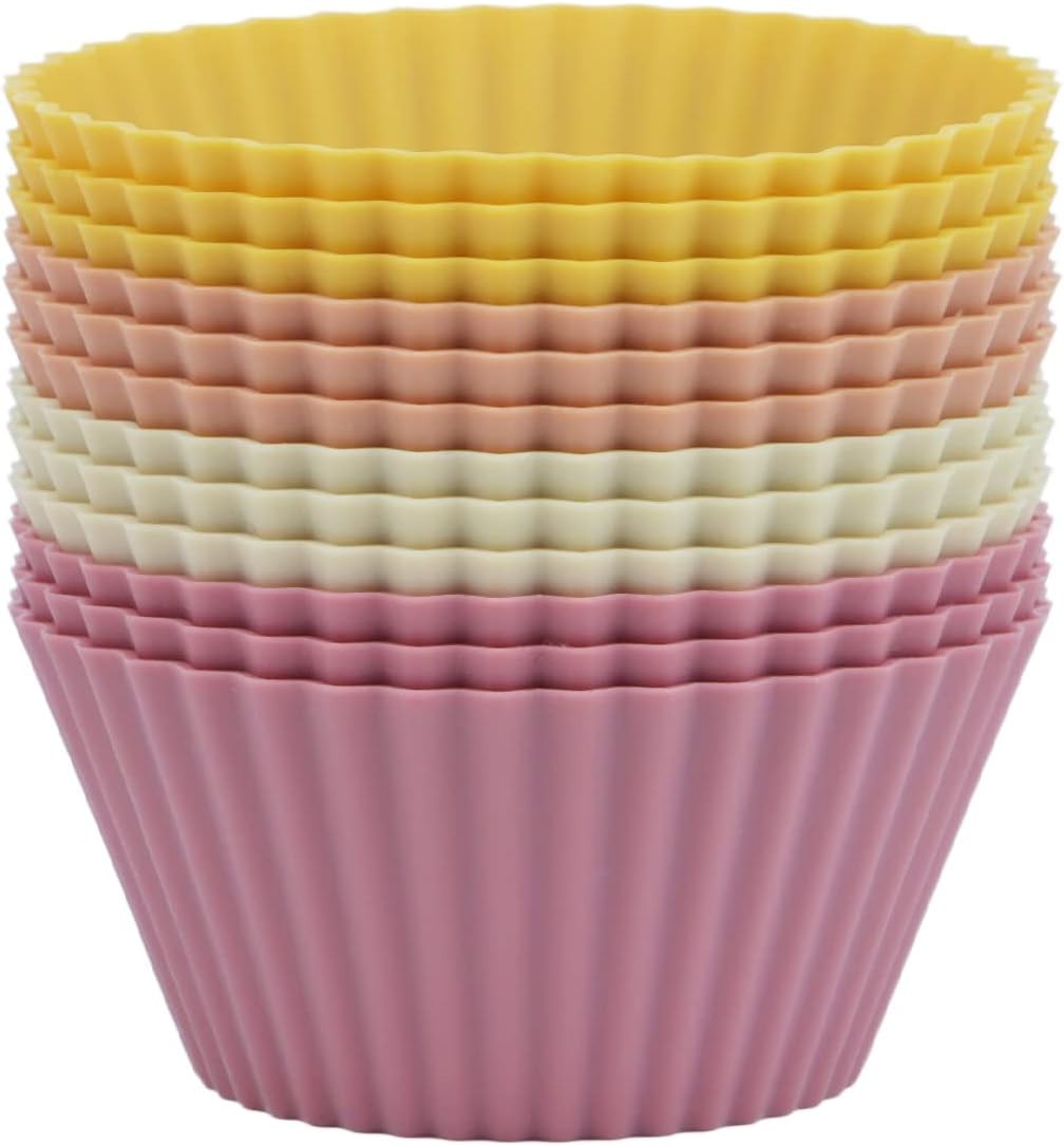 Silicone Baking Cups, SAWNZC Jumbo Cupcake Liners Large 3.54 Inch Resusable Muffin Cups Non-Stick Muffin Liners Cupcake Baking Cups Stand Alone Cupcake Holder, 12Packs in 6 Rainbow Colors