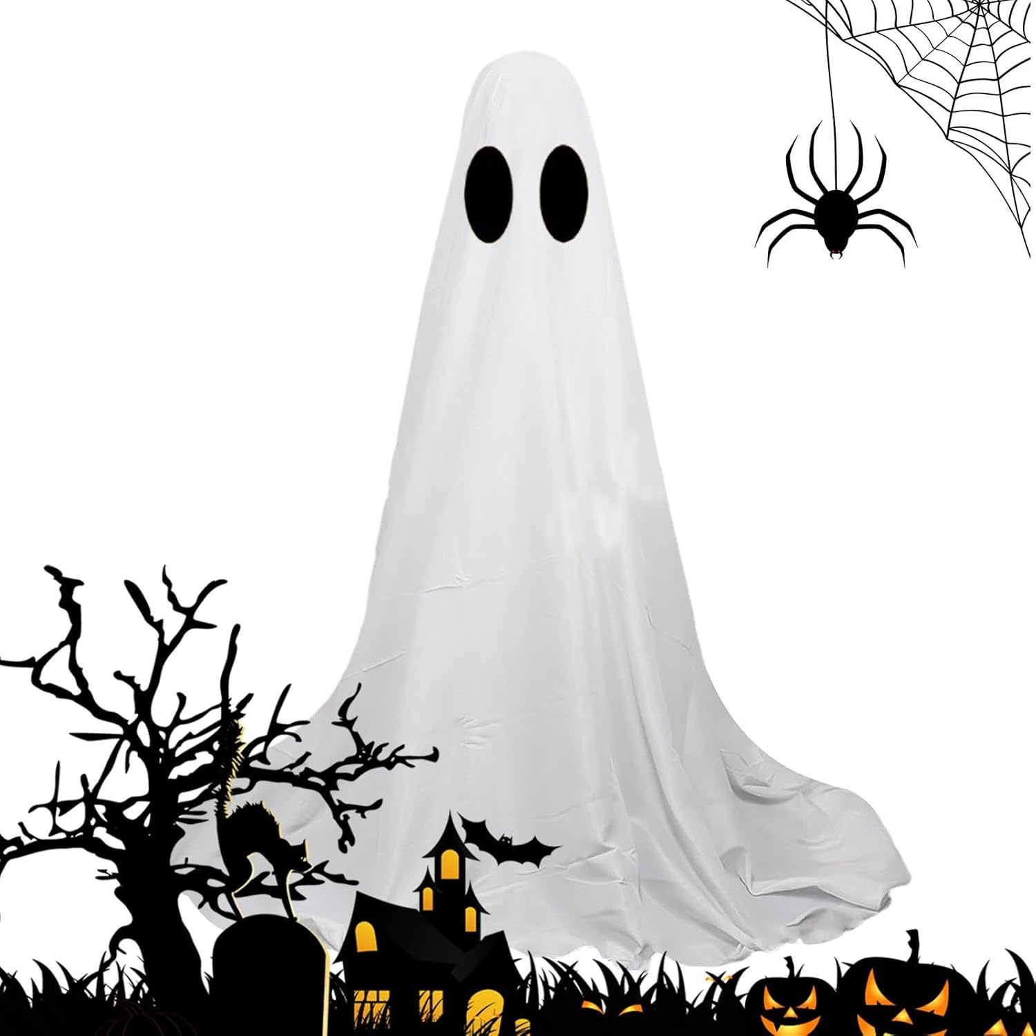 Ghost Decorations outside | Big Halloween Ghost Porch Decor | Spooky Outdoor Decor with LED String Lights for Haunted House