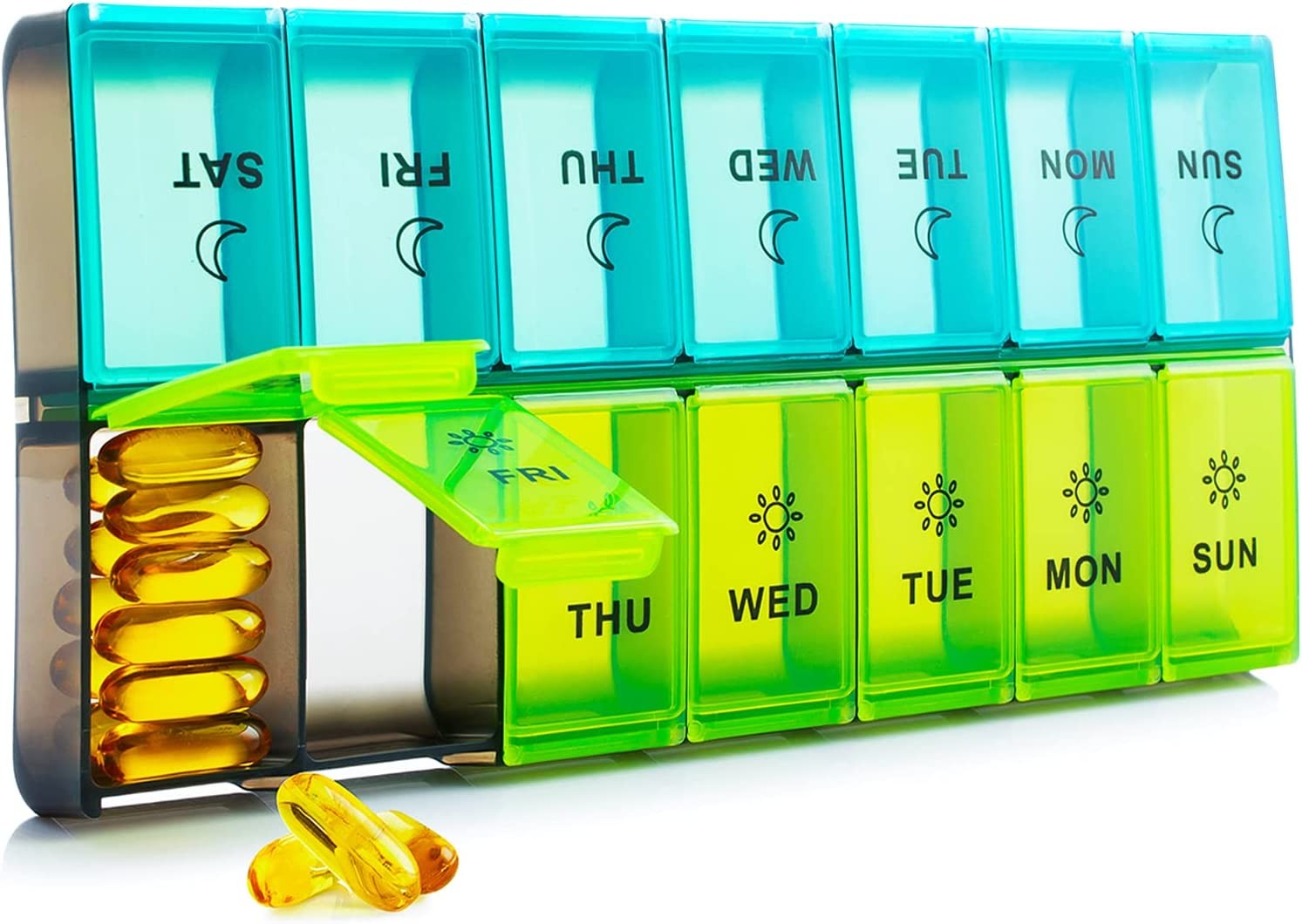 Mossime XL Large Daily Pill Organizer 2 Times a Day, Extra Jumbo 7 Day Pill Box Am Pm, Weekly Day Night Vitamin Holder, Medicine Organizer, Big Pill Container, Medication Dispenser 14 Compartments