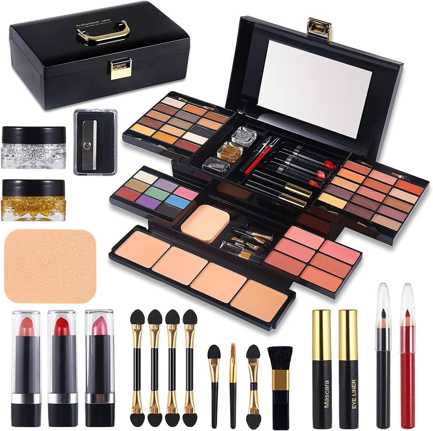 Professional Makeup Kit Eyeshadow Set – for Women Full Kit, All in One Makeup Set for Women Girls Beginner, Makeup Gift Set with Eye Shadow Blush, Lipstick, Compact Powder, Mascara, Eyeliner, Lip Liner, Eyebrow Pencil, Glitter Powder(331N)