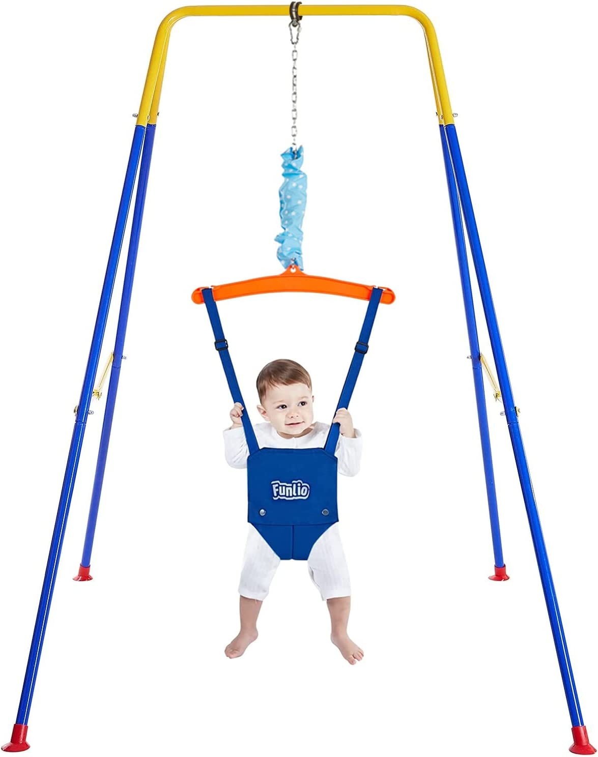 FUNLIO Baby Jumper with Stand for 6-24 Months, Infant Jumper for Indoor/Outdoor Play, Toddler Jumper for Baby Girl/Boy, with Adjustable Chain, Easy to Assemble & Store (With Stand)