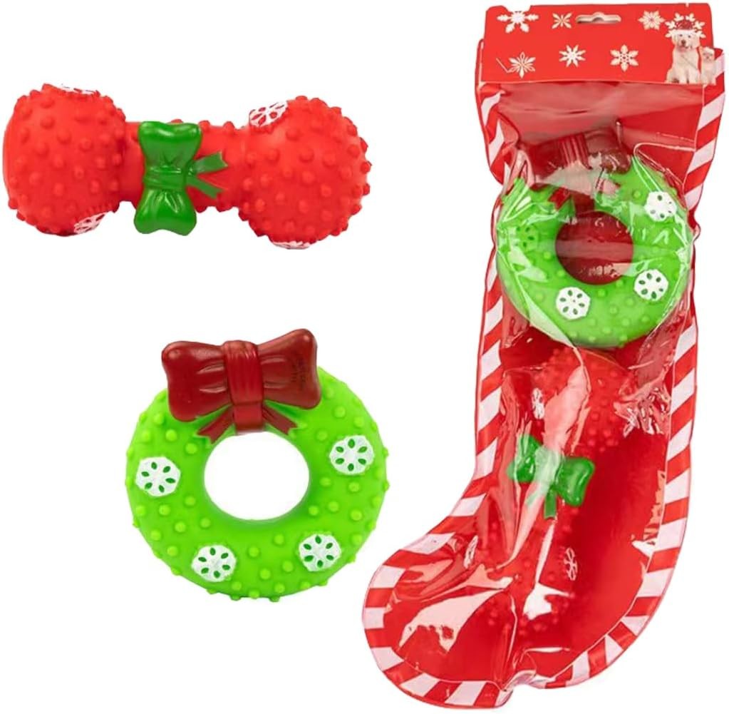 SCHENKERO Christmas Dog Toy Set Bite Resistant Christmas Dog Toys Christmas Pet Toys Fun Sounding Pet Toys Exquisite Christmas Stocking Gift Set