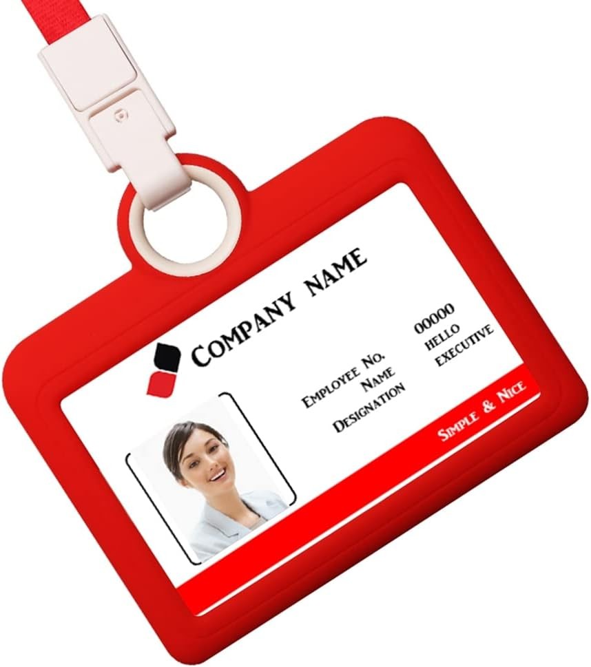 Badge Holder Silicone Horizontal ID Badge Card Holder with Lanyard Neck Strap Heavy Duty ID Card Business Card Offices Supplies