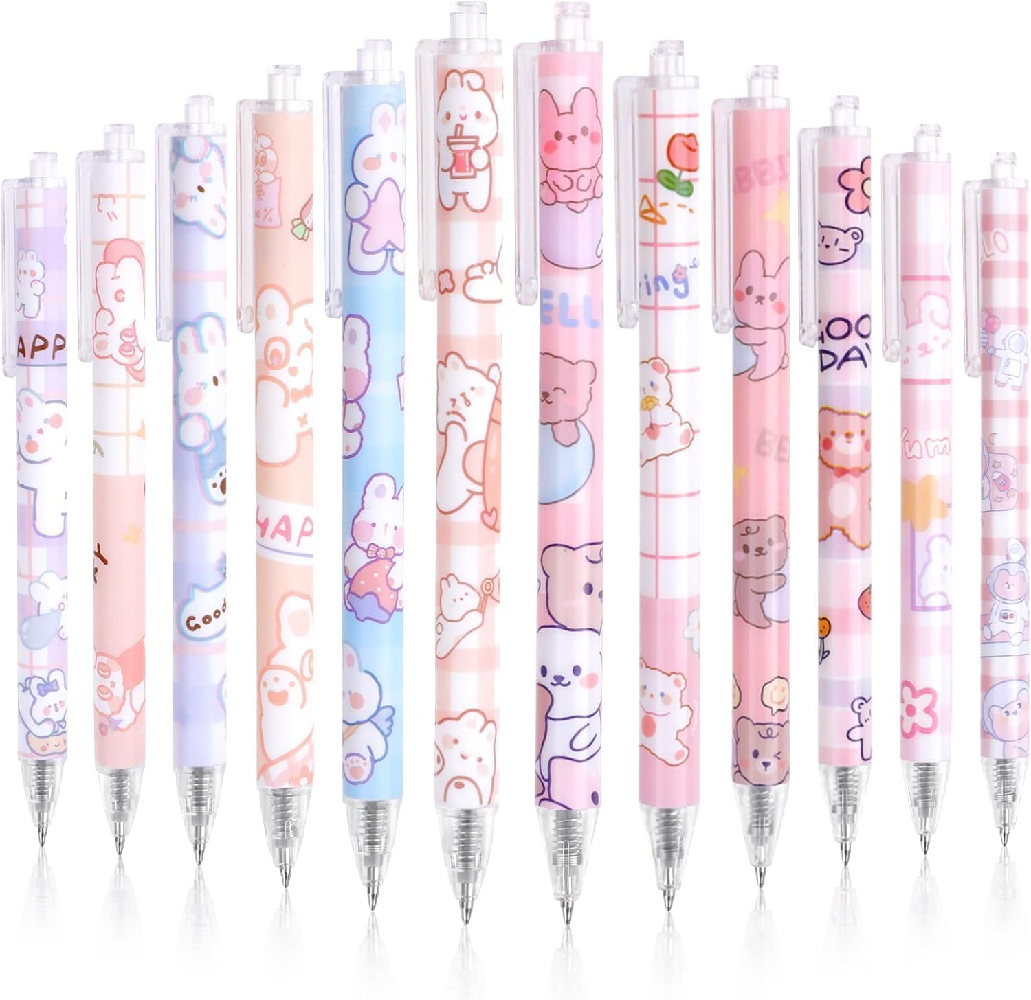 12Pcs Kawaii Gel Ink Pens 0.5Mm Black Ink Kawaii Pen Retractable Fine Ballpoint Pen Fashion School Pens for Boys Office Girls Stationery Supplies Gifts