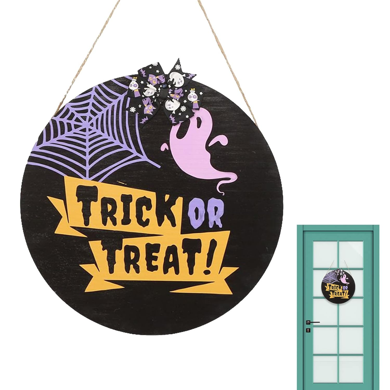 2 Halloween Door Sign,Spooky Scary Pendant Reusable Wall Decor – round Indoor Outdoor Wooden Decoration Halloween Ornament for Patios Yards Doors Porches Puchen