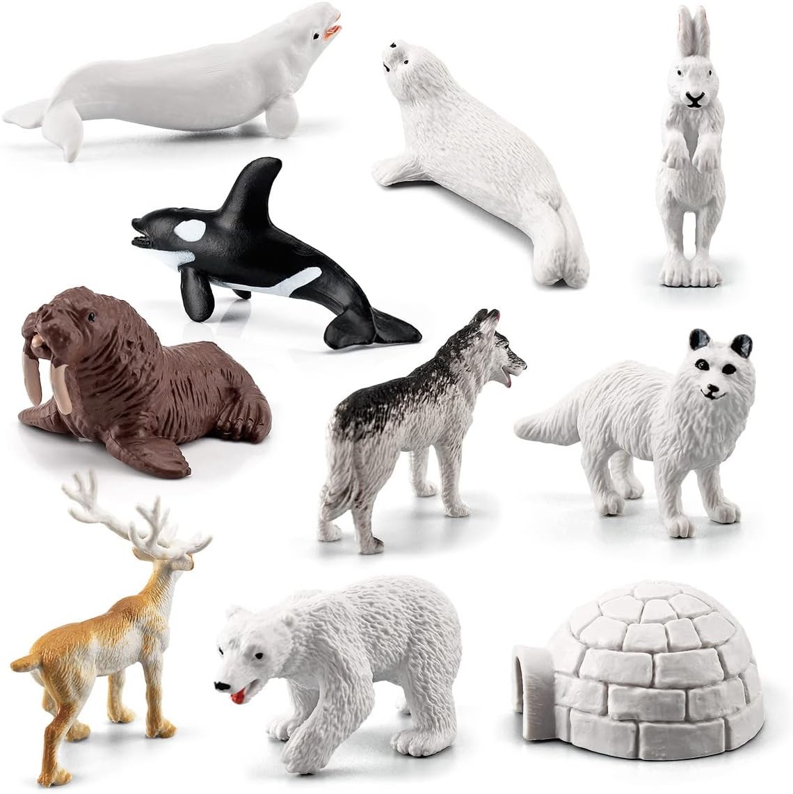 Arctic Animals Figurines Sets, 10Pcs Mini Arctic Animals Toy, Realistic Polar Animals Figurines, Plastic Tundra Deer Bear Fox Toy, Arctic Animal Cake Topper Decor for Kids Birthday Baby Shower Party