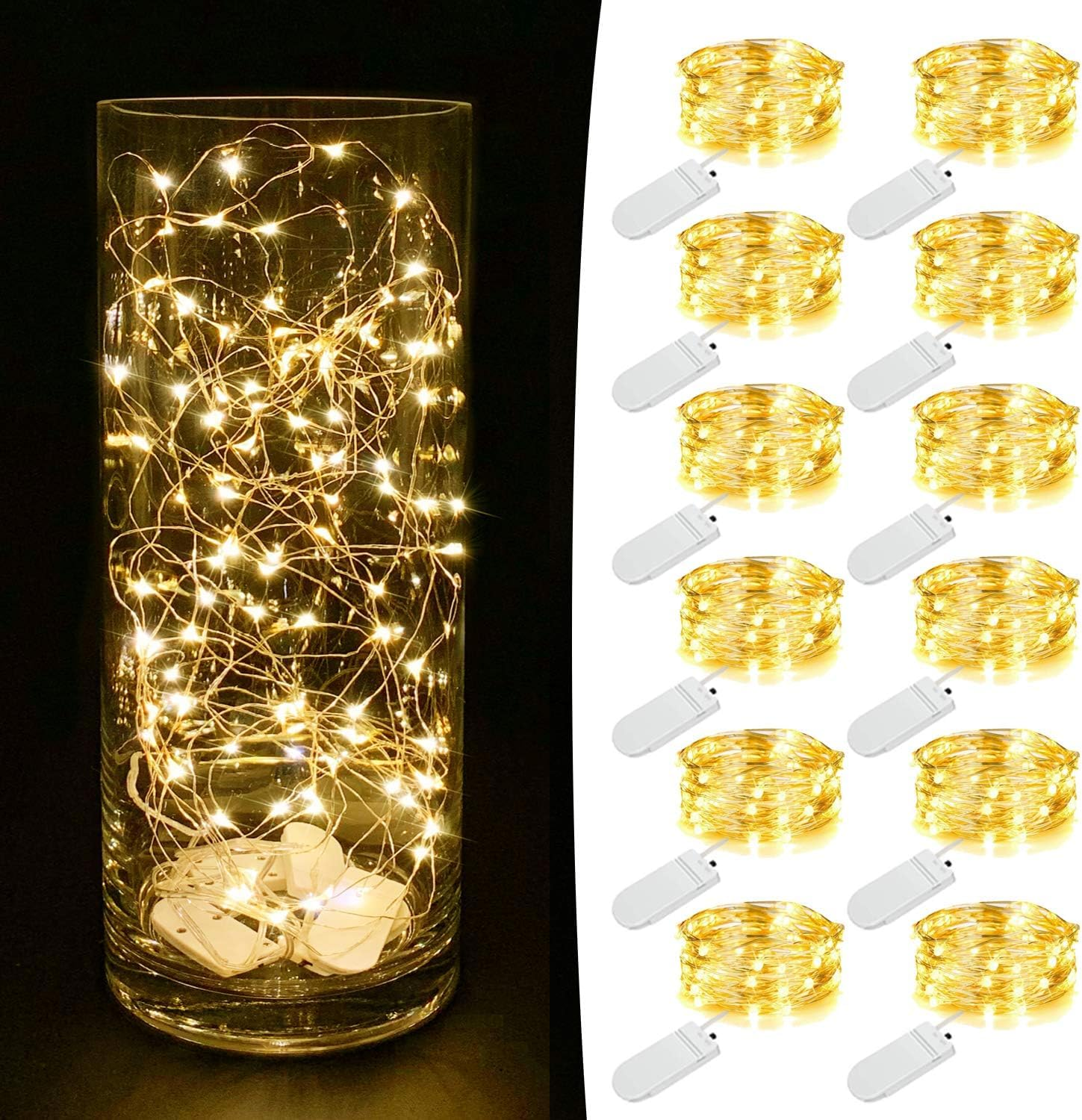 12 Pack Fairy Lights Battery Operated, Fairy Lights for Bedroom,7 Feet 20 Led Lights Waterproof Festoon String Lights for Gift Flower Indoor Christmas Party Wedding Home Décor Products(Warm White)