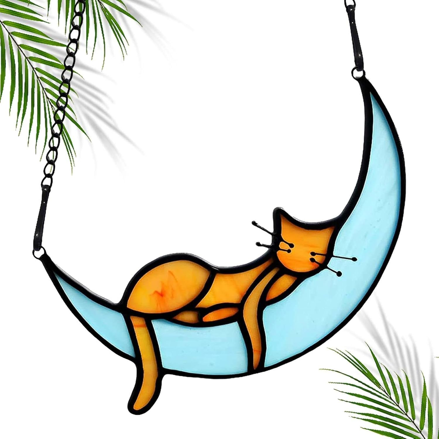 Cat on Moon Suncather – Cat Window Hanging Ornament | Cat Decoration Ornament Memorial Gifts Bereavement Cat Lovers,