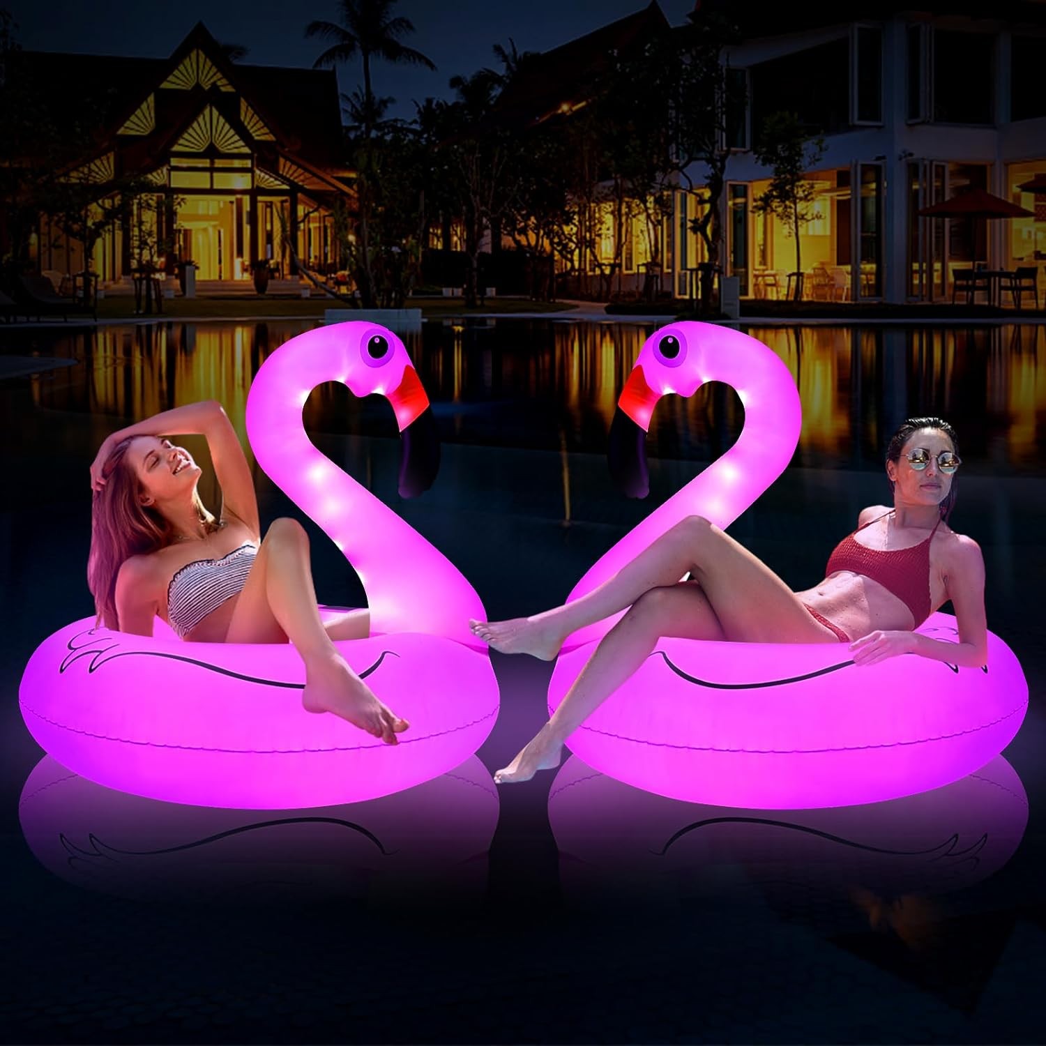 Tepoal Inflatable Flamingo Pool Floats with Lights,Solar Powered Flamingo Swimming Pool Tubes,42 Inches Summer Lake Beach Floaties Swimming Pool Rings for Adults Water Entertainment