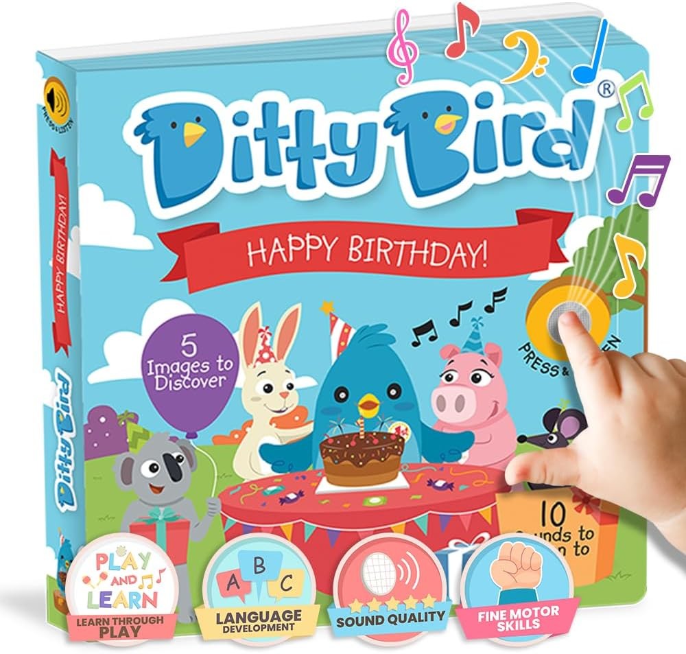 Ditty Bird Musical Books for Toddlers | Happy Birthday Song Board Books for Toddlers 1-3 | Sensory Book for Nursery | Interactive Toddler Books for Special Day & Celebrations | Sturdy Baby Sound Book