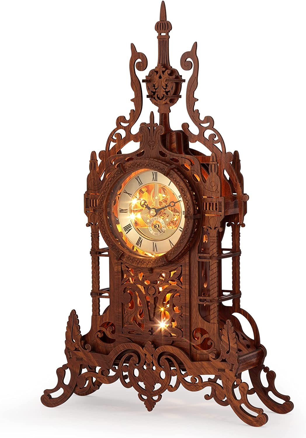 FUNPOLA LED 3D Wood Puzzle Clock Tower 3D Puzzle Building Model Home Décor Puzzle DIY 3D Puzzle Clock Kit for Adults/Teens Present Gift