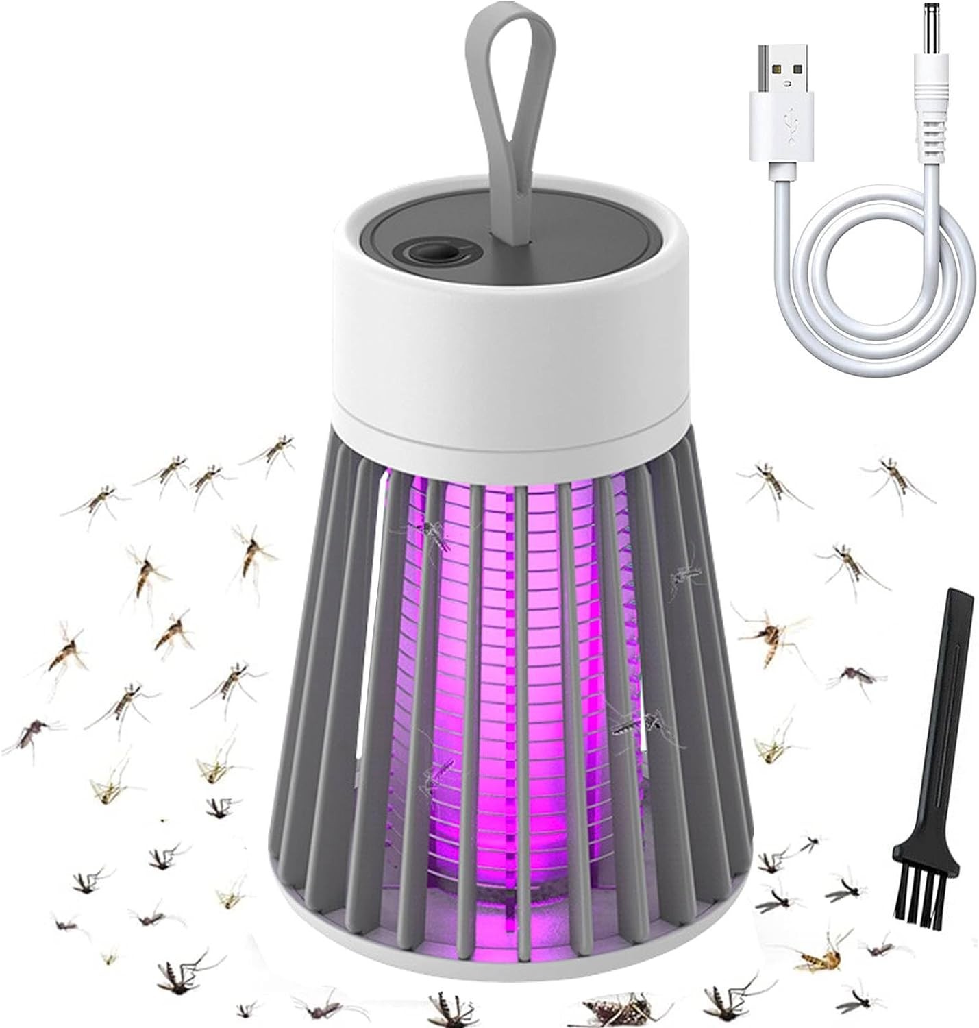 Bug Zapper Outdoor & Indoor, USB Rechargeable Electric Mosquito Killer Lamp Insect Catcher Fly Bug Zapper Trap LED UV Mozzie Portable with Hanging Loop for Home Bedroom Kitchen Camping Fishing (Grey)