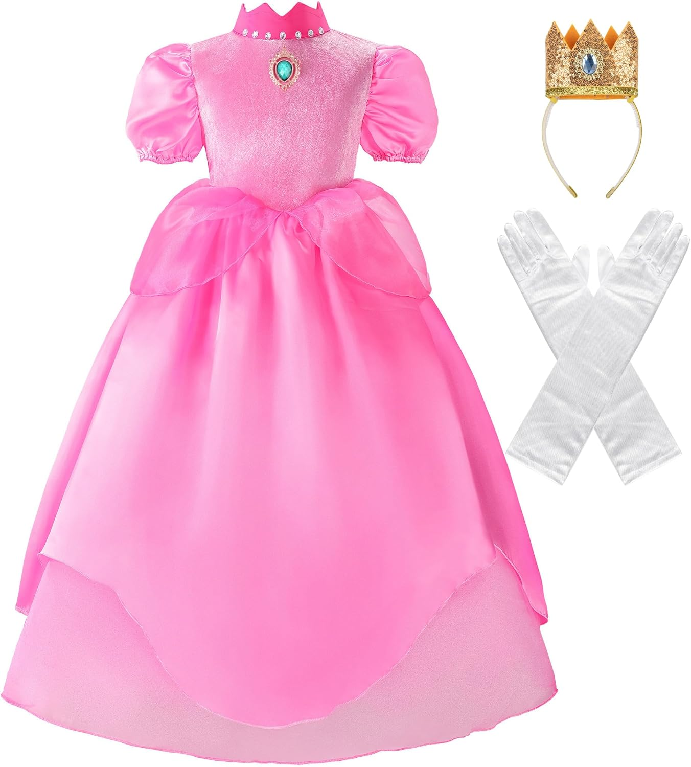 Jerrisapparel Girls Princess Peach Costume Halloween Party Dress up Birthday Cosplay Outfit