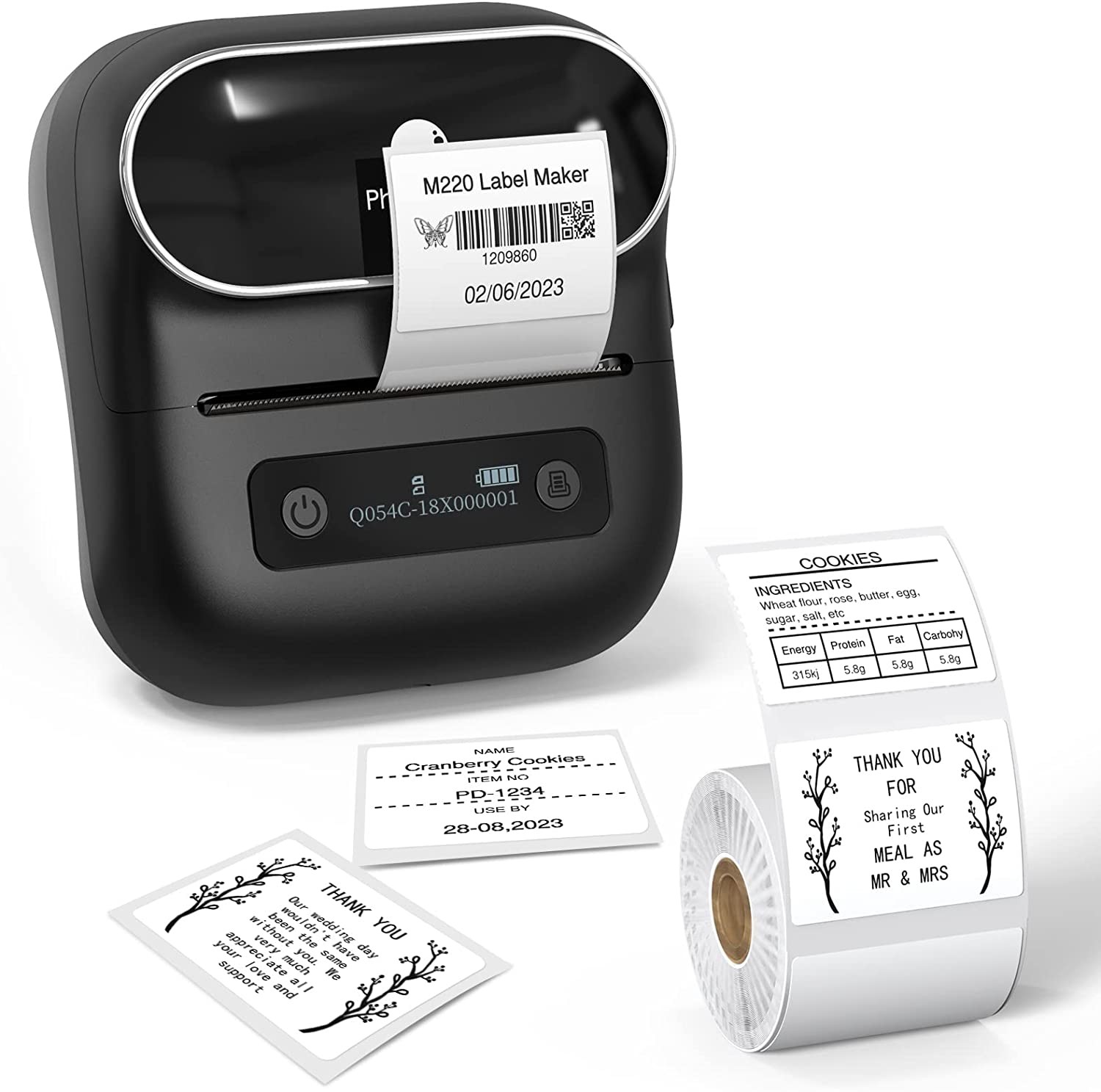 Phomemo M220 Label Maker Barcode Label Printer 3 Inch Bluetooth Thermal Label Maker Machine with Tape, for Retail, QR Code, Small Business, Compatible with Phone & PC, Bluetooth Connection (Black)