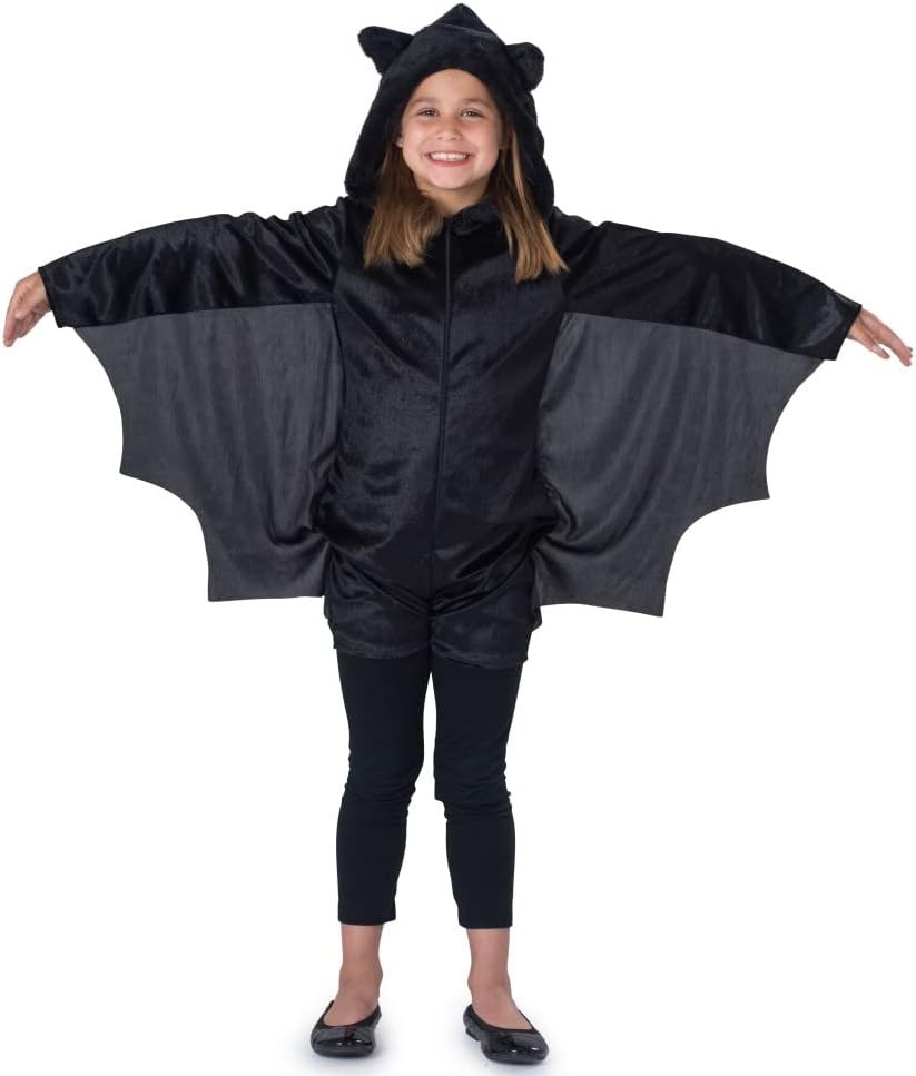 Dress up America 1088-M Costume for Kids-Girls Black Bat Jumpsuit Romper with Wings-For Role-Play & Fun, Unisex Children, 8-10 Years (Waist: 76-82, Height: 114-127 Cm)