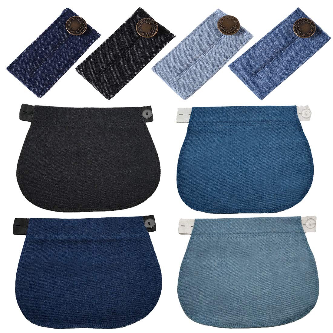 8 Pieces Maternity Elastic Pants Button Extenders Adjustable Waistband Extender, Denim, One Size