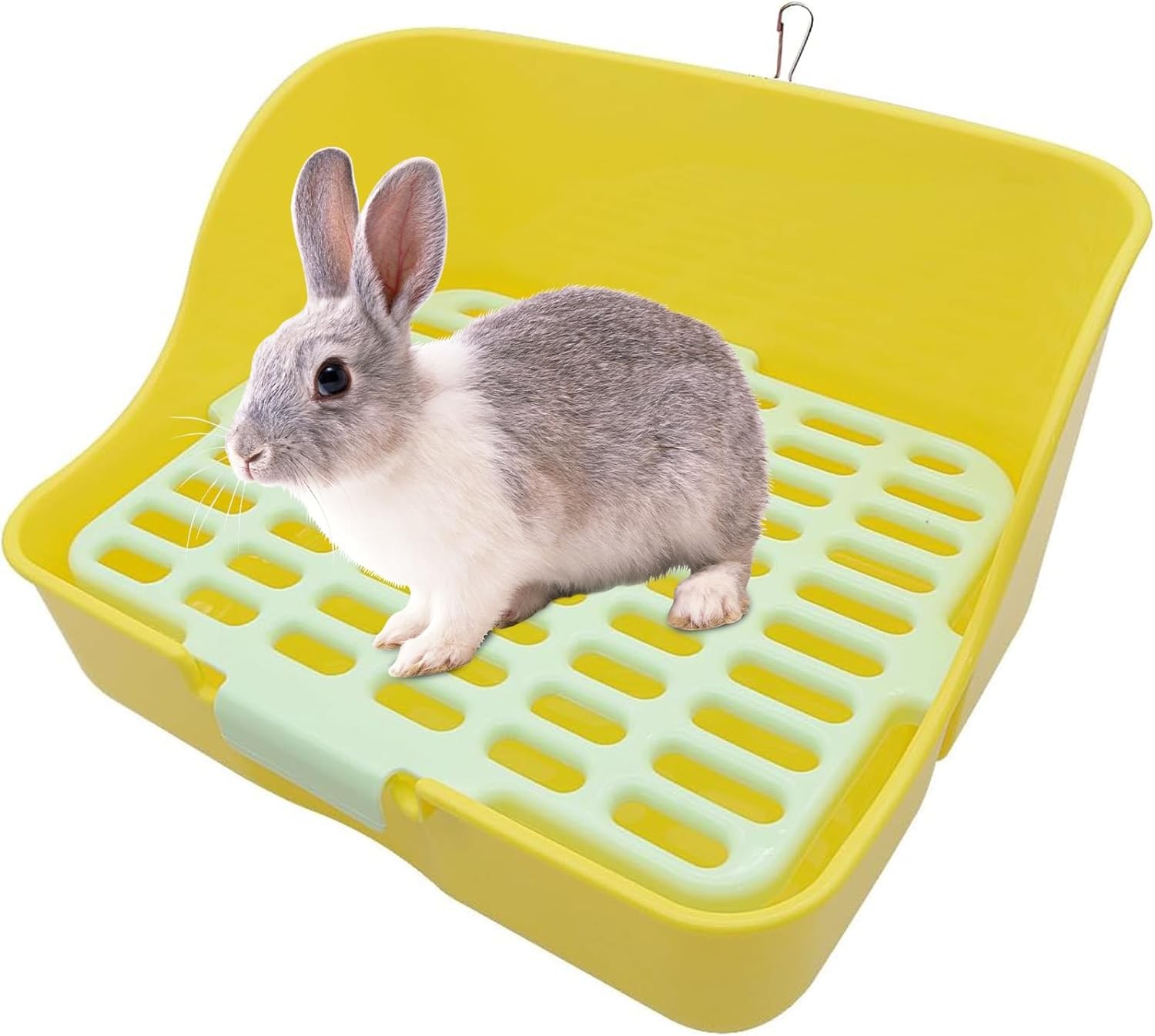 Rabbit Litter Box, Bunny Toilet Box, Large Rabbit Litter Box Trainer, Rectangular Plastic Square Cage Box with Hanging Clip, Bunny Corner Litter Pan Pet Toilet Potty Trainer, Small Animal Toilet (YE)