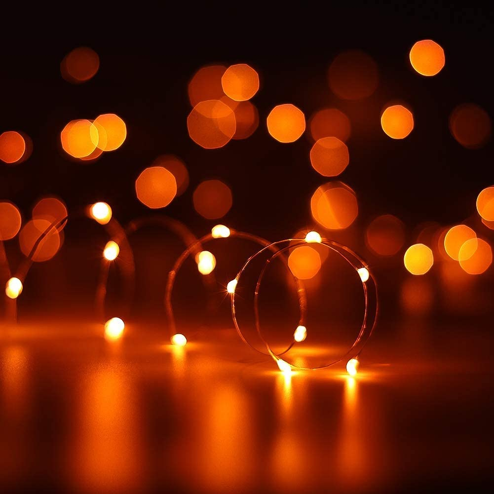 ANJAYLIA 2 Pack Orange String Lights for Halloween 30 LED Battery Operated Fairy Lights Twinkle Firefly Lights for Garden,Thanksgiving Day,Christmas Decoration