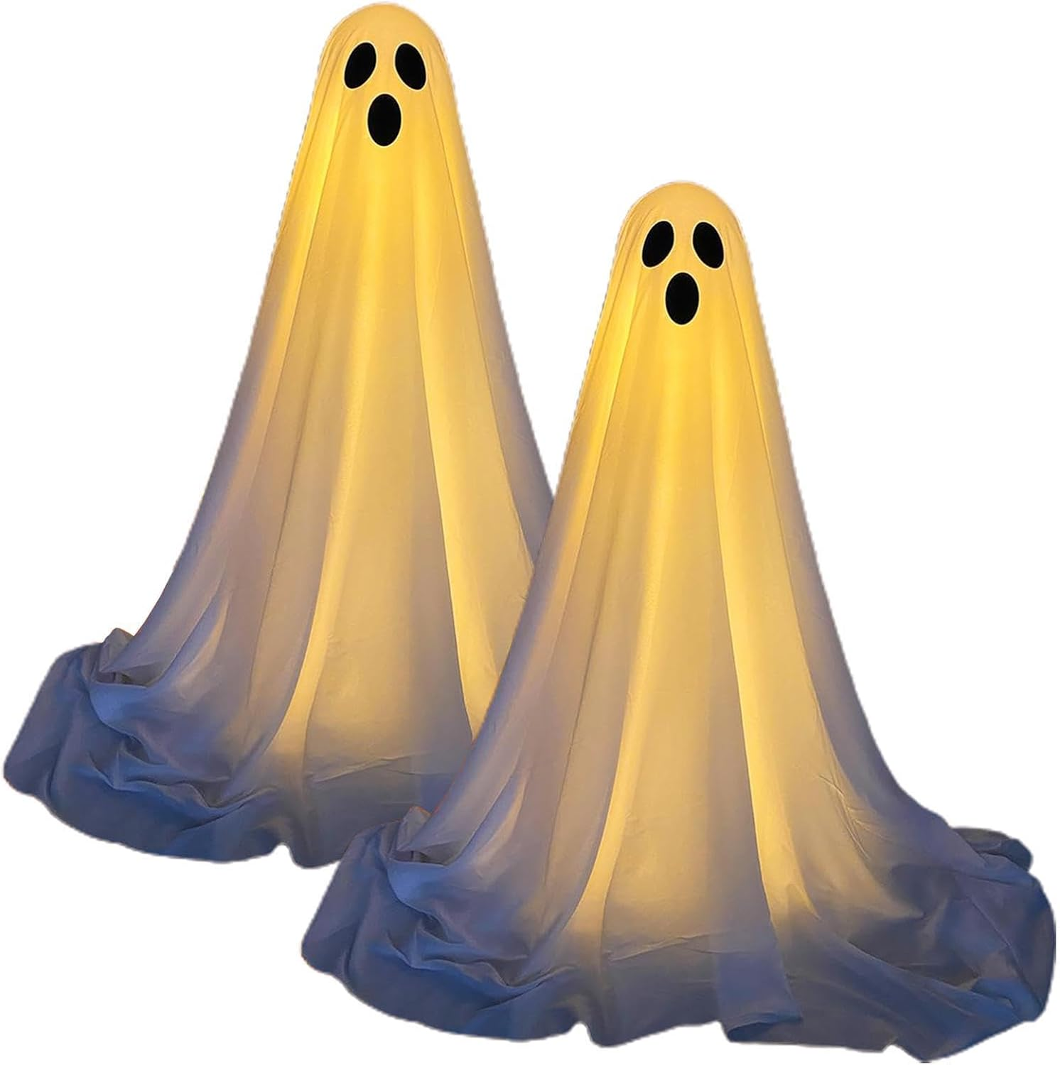 Halloween Lighted White Cloth Ghosts – Giant Cute Ghosts with LED String Lights | Spooky Halloween Glowing Decor, Standing White Ghost LED Lighted Decoration for Outdoor Party, Front Porch, and Yard