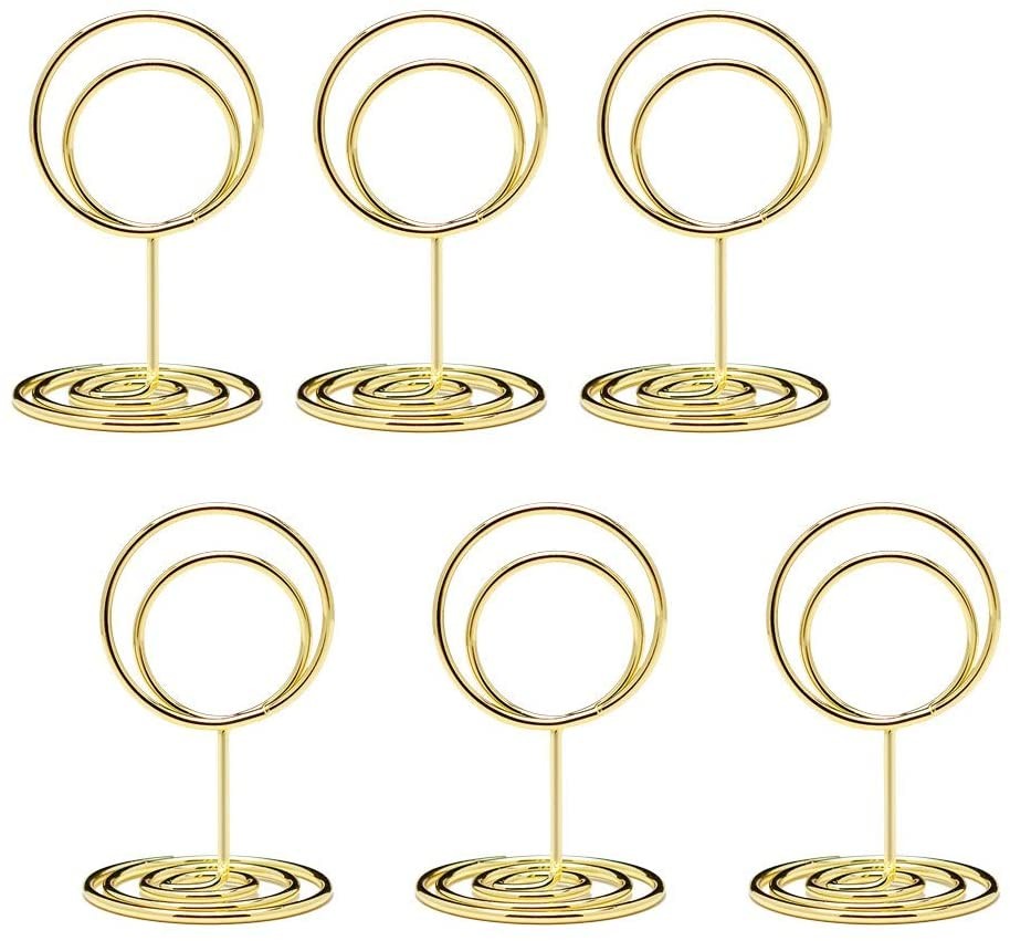 Jofefe 20Pcs Mini Place Card Holders, Cute Table Number Holders, Classy Table Card Holder Table Picture Stands, Elegant Wire Photo Holder Menu Memo Clips, Idea for Wedding, Anniversary Party (Gold)