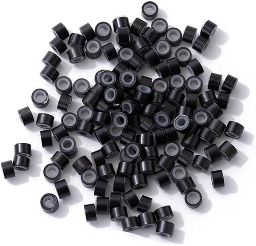 200 Silicone Lined Microbeads 5Mm X 3Mm Links Hair Extension Micro Rings Beads Black