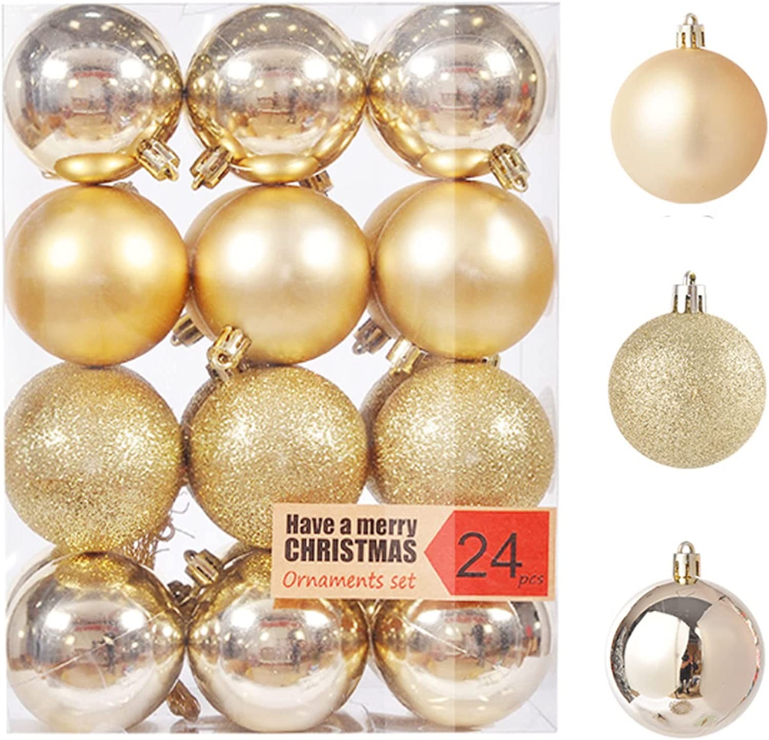 MH MOIHSING 24 Pcs Christmas Ball Ornaments- 1.57Inch/4Cm Shatterproof Xmas Balls Baubles Set with Stuffed Delicate Sparkling Christmas Tree Balls Decoration for Xmas Halloween Home DIY Decor, Gold