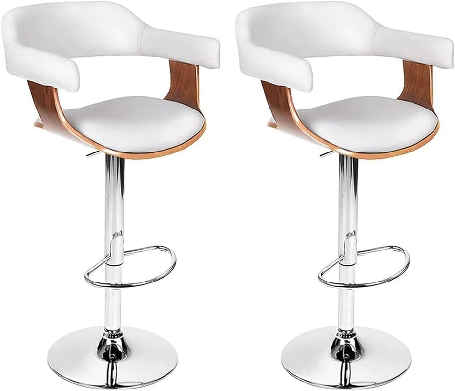 Artiss Bar Stools Stool Set of 2 Adjustable Kitchen Swivel Counter Barstools Dining Chair Gas Lift Faux Leather Backrest White in 62-82Cm Seat Height Floor for Home Dining Room Cafe Outdoor Indoor