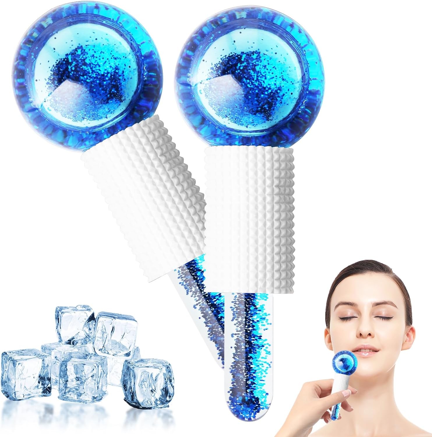 Geeric 2 Pcs Ice Globes for Facials, Spa Cooling Globe Roller for Face Eye, Cold Glass Ice Roller Ball, Icer Spa Facial Wand for Daily Beauty Routine Dark Circles, Puffiness and Wrinkles, Tighten Skin