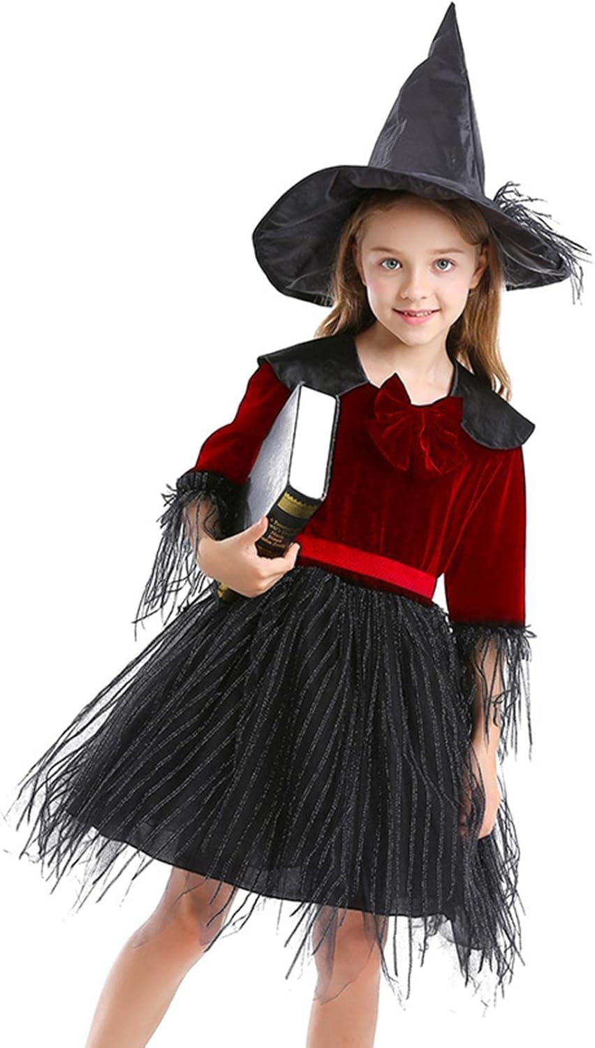 Witch Costume, Halloween Witch Costume Fancy Dress up Accessories Skirt and Hat, Halloween Masquerade Wizard Fancy Dress for Kids