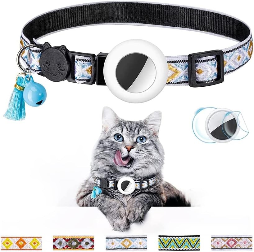 Airtag Cat Collar, Reflective Kitten Collar with Apple Air Tag Holder and Bell for Girl Boy Cats, 0.4 Inches in Width and Lightweight (White)