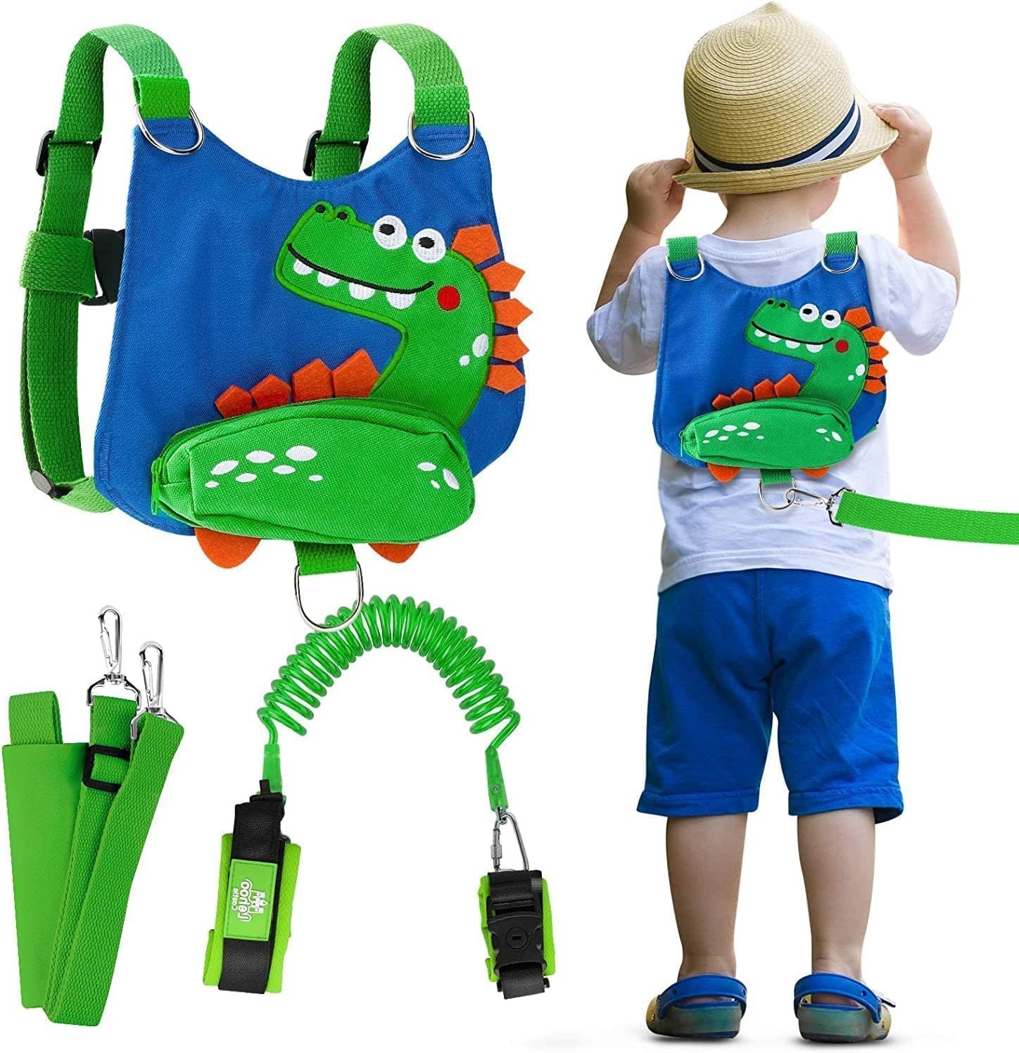 Lehoo Castle 4 in 1 anti Lost Wrist Link Safety Harness, Toddler Harness Leash for Kids, Adjustable Walking Strap, 360° Rotation Baby Safety Harness with Lock (Dinosaur)