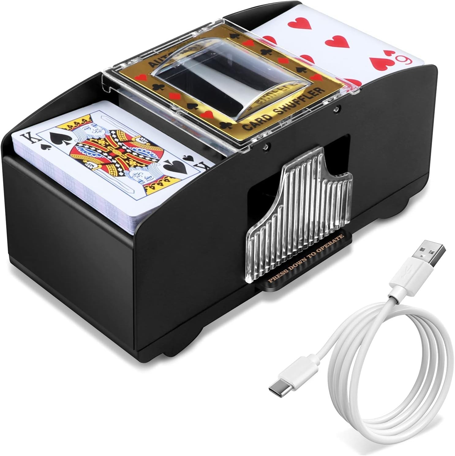 Automatic Card Shuffler, Casino Electric Shuffling Machine, Auto Shuffle Playing Cards, USB or Battery Operated (With USB Cable)… (2 Deck)