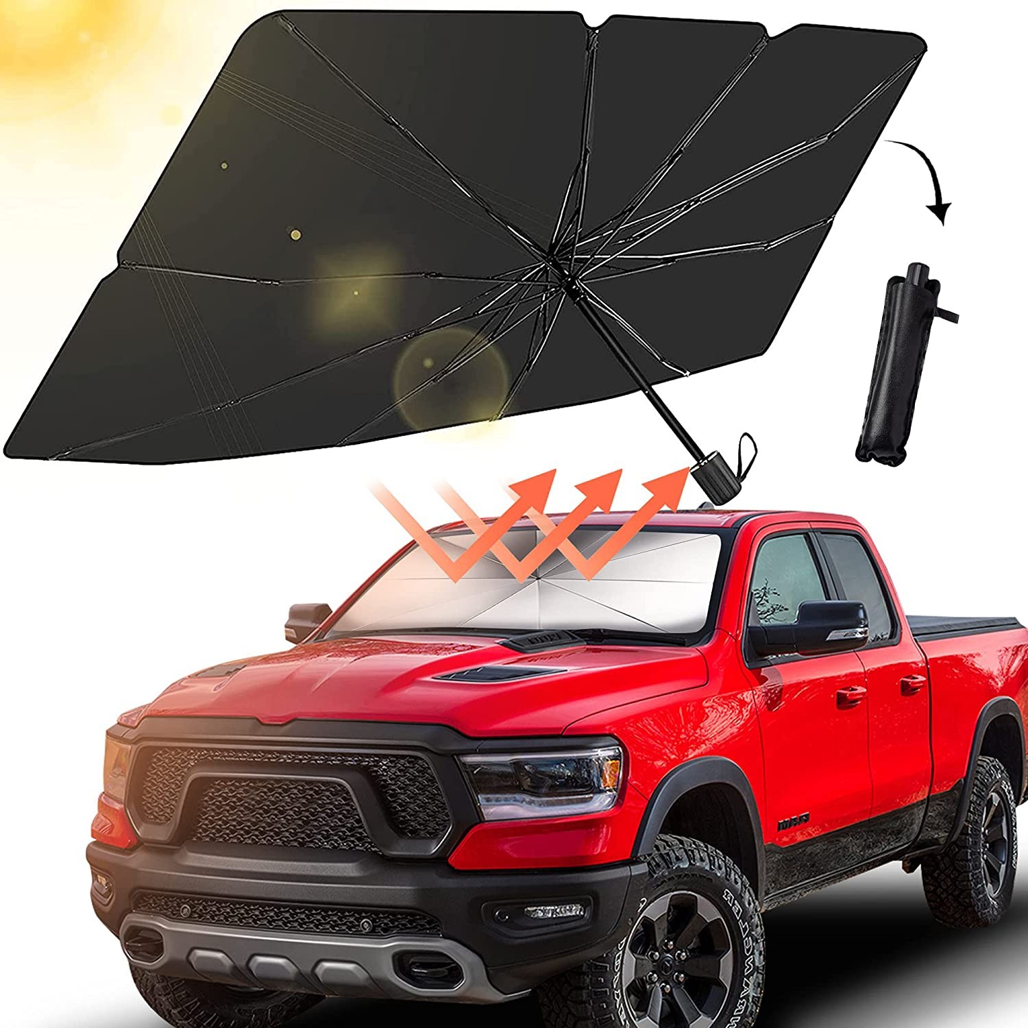 Car Windshield Sun Shade Umbrella Foldable Car Umbrella Sunshade UPF 50+ Windshield Sunshade Cover UV Block Easy to Store and Use Fits SUV MPV Trucks and Most Vehicle Models (Small)