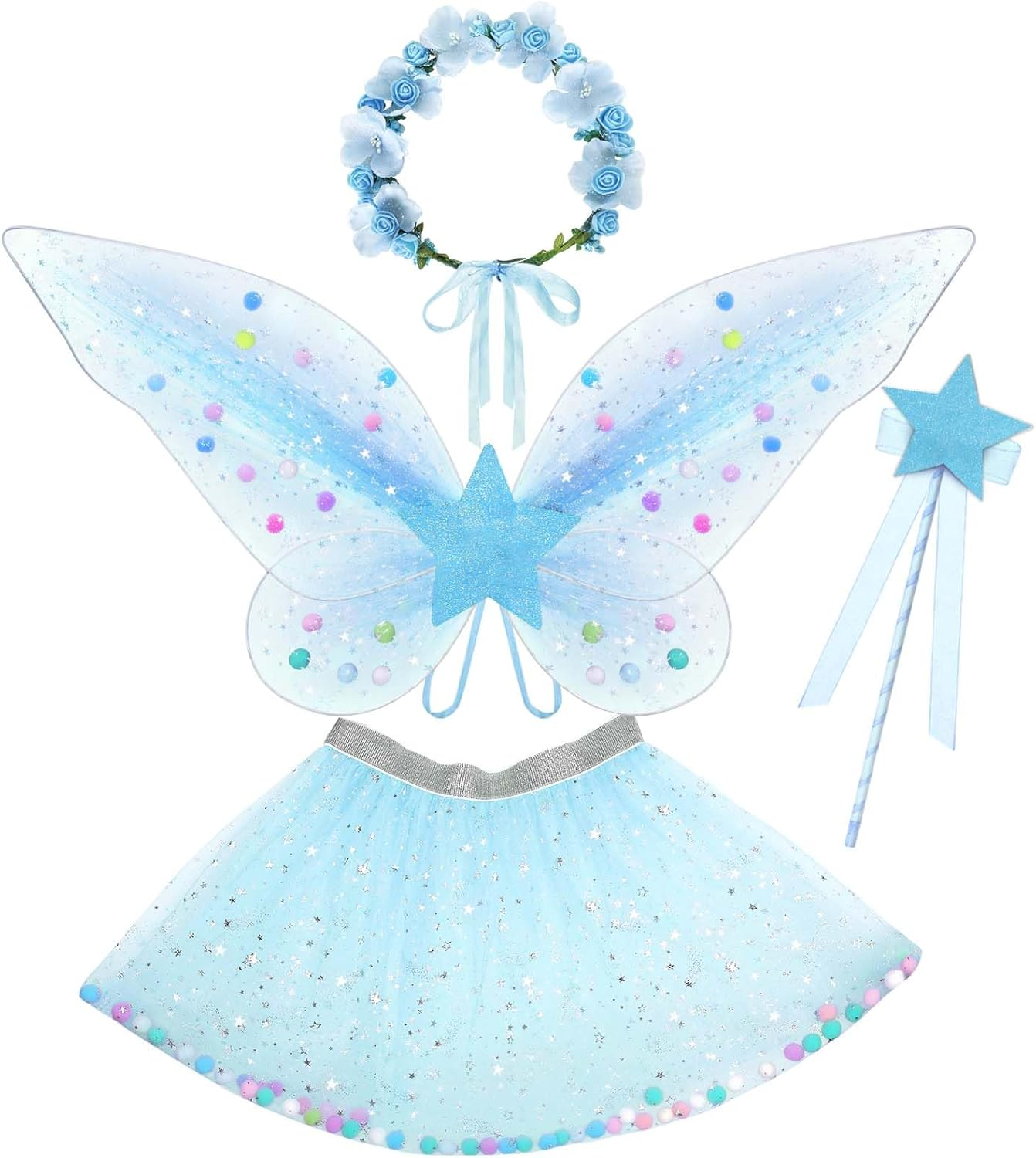 Quescu Fairy Wings for Girls,Butterfly Wings Kids,Fairy Costume with Tutu Skirt for Halloween Dress up Party Favor Age 5-15