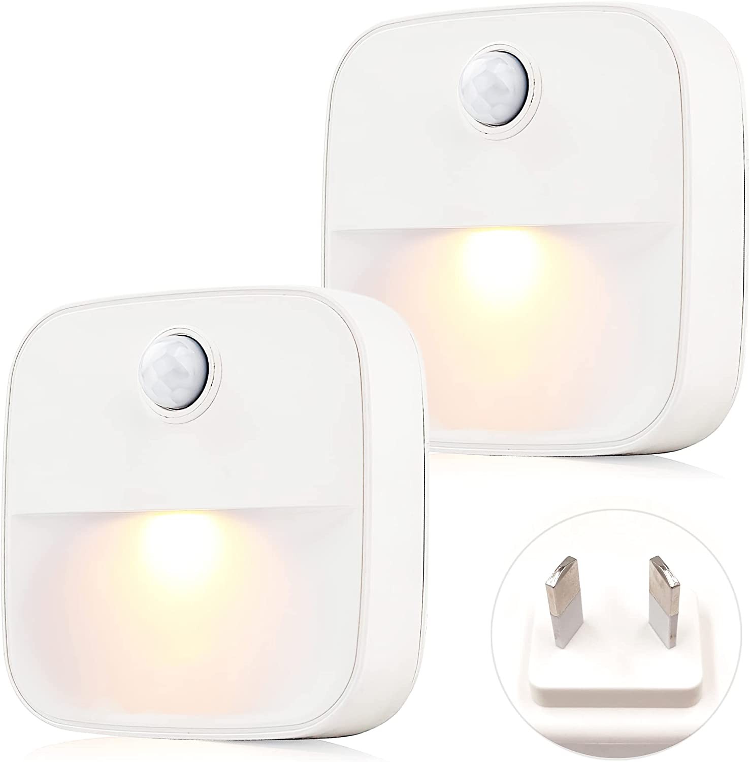 FIBOOMERANG Motion Sensor Night Light, Smart LED Nightlight Plug-In with AU Plug, Warm White Motion Activated Bedside Lamp for Bedroom, Bathroom, Wall, Stairs, Cabinet, Hallway (2 Packs)