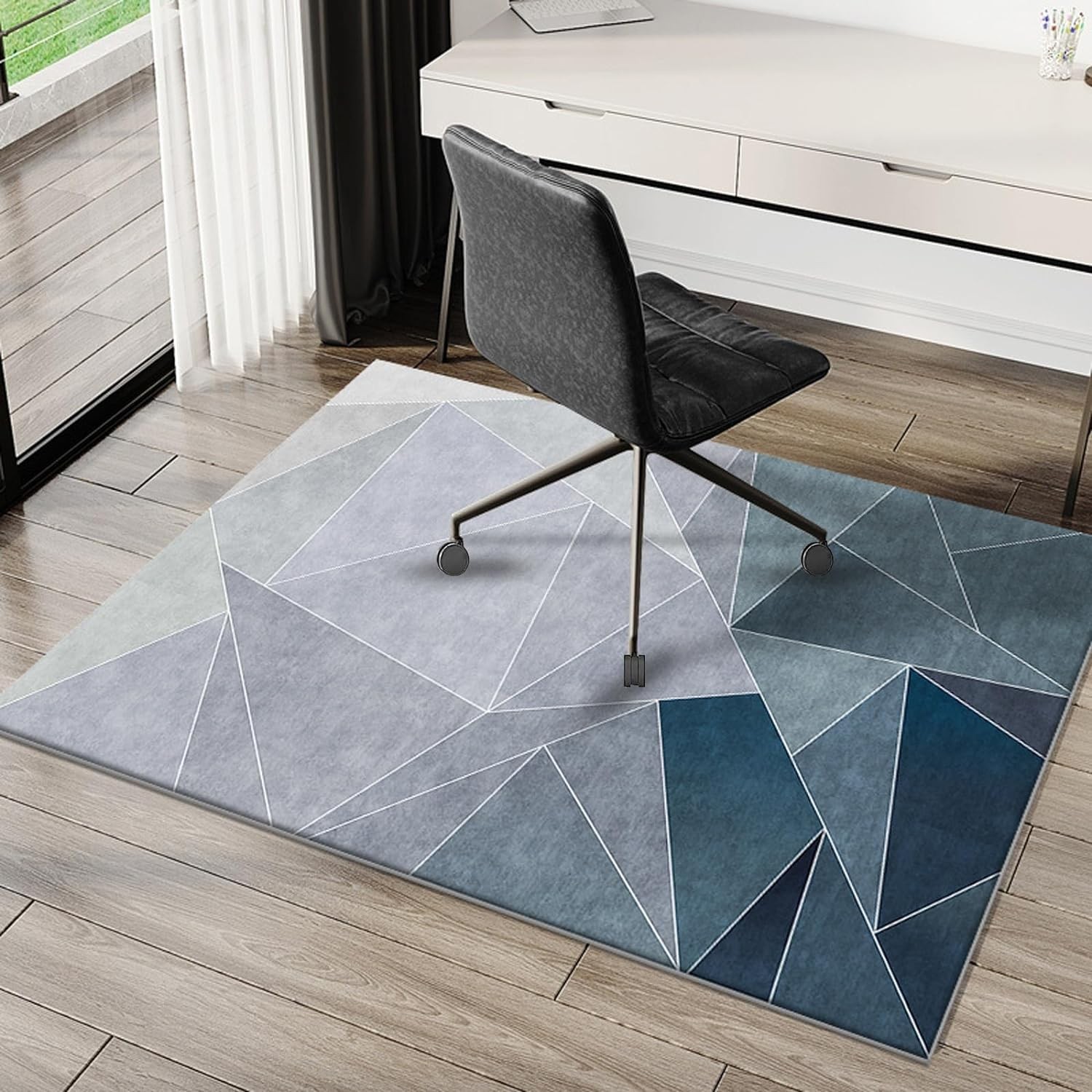 Anyuainiya Office Chair Mat for Carpet/Hardwood Floors, 120X100Cm Anti-Slip Desk Chair Mat, Highly Quality Computer Chair Mat for Rolling Chair, Multi-Purpose Floor Protector for Home Office-Blue