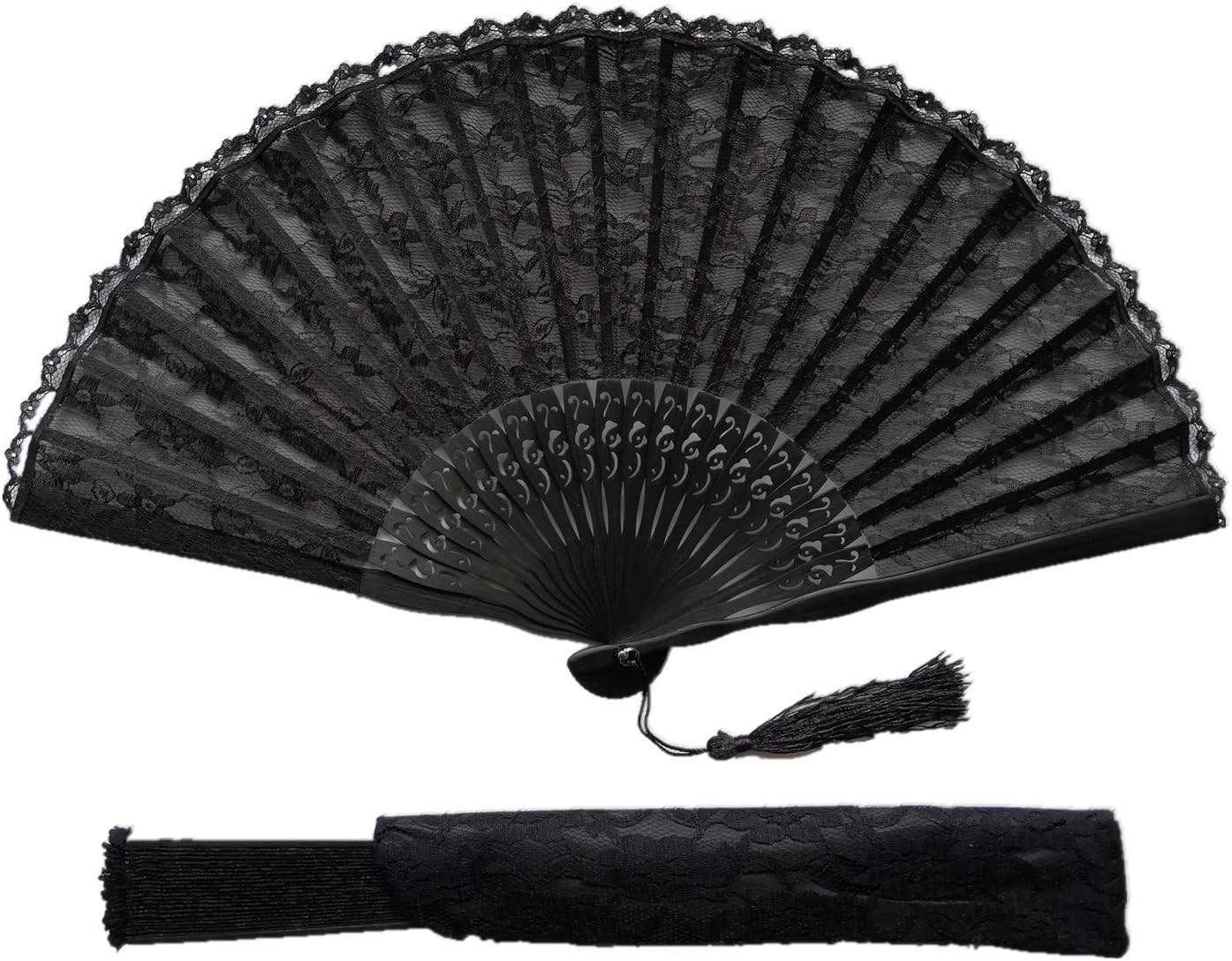 Eastern Wind 8.3″ Japanese Chinese Fan Black Lace Fan Hand Fans for Women,Folding Fan Handheld for Wedding