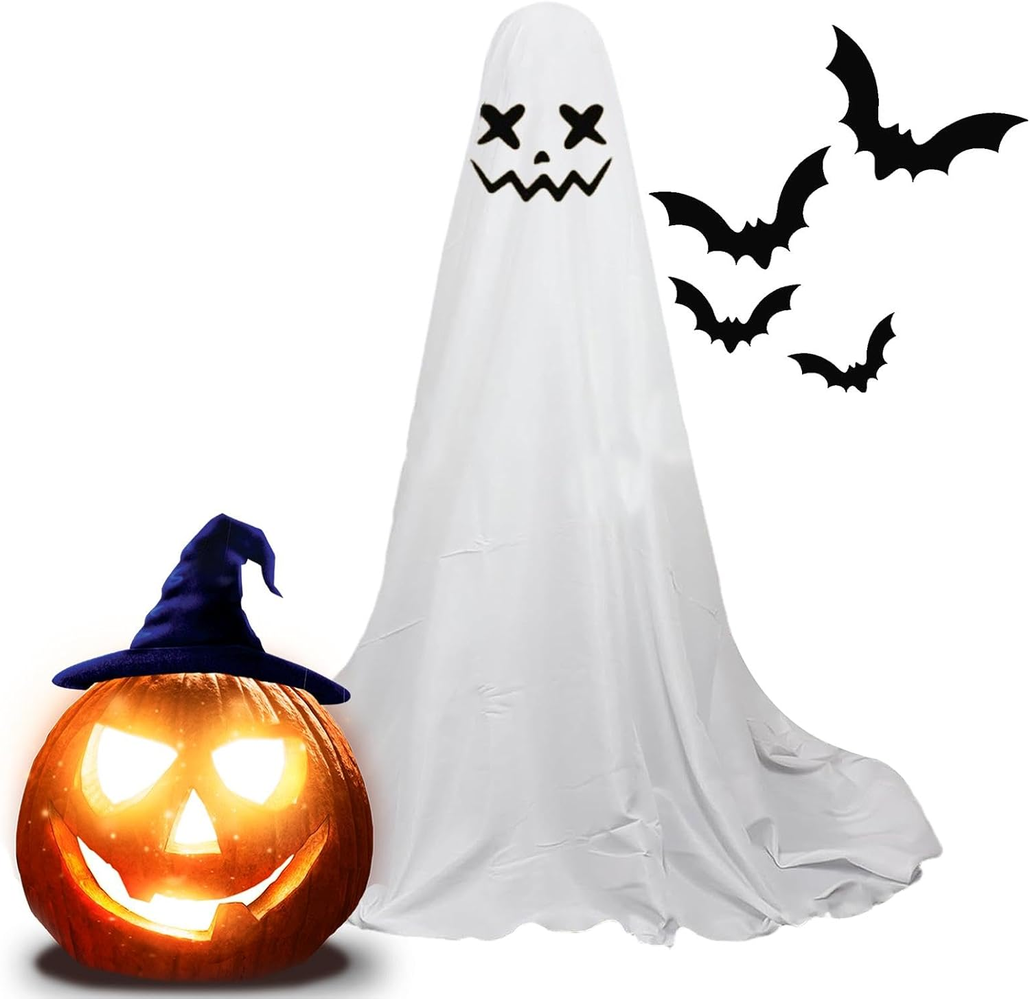 Outdoor Ghost Decorations – Big Halloween Ghost Porch Decor,White Cloth Ghost Porch Ornament for Home with LED String Lights