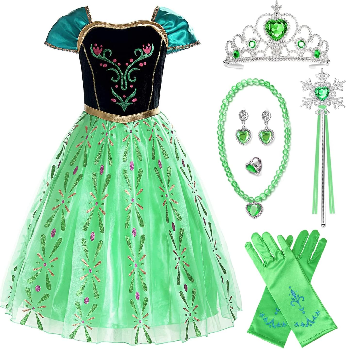 Princess Costume Snow Party Dress Queen Cosplay Birthday Dress up with Accessories