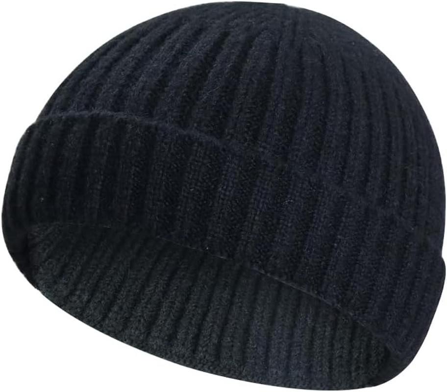 Dumrotite Wool Knit Trawler Beanie Hat, Short Fisherman Skull Cap Knit Cuff Beanie Cap for Men