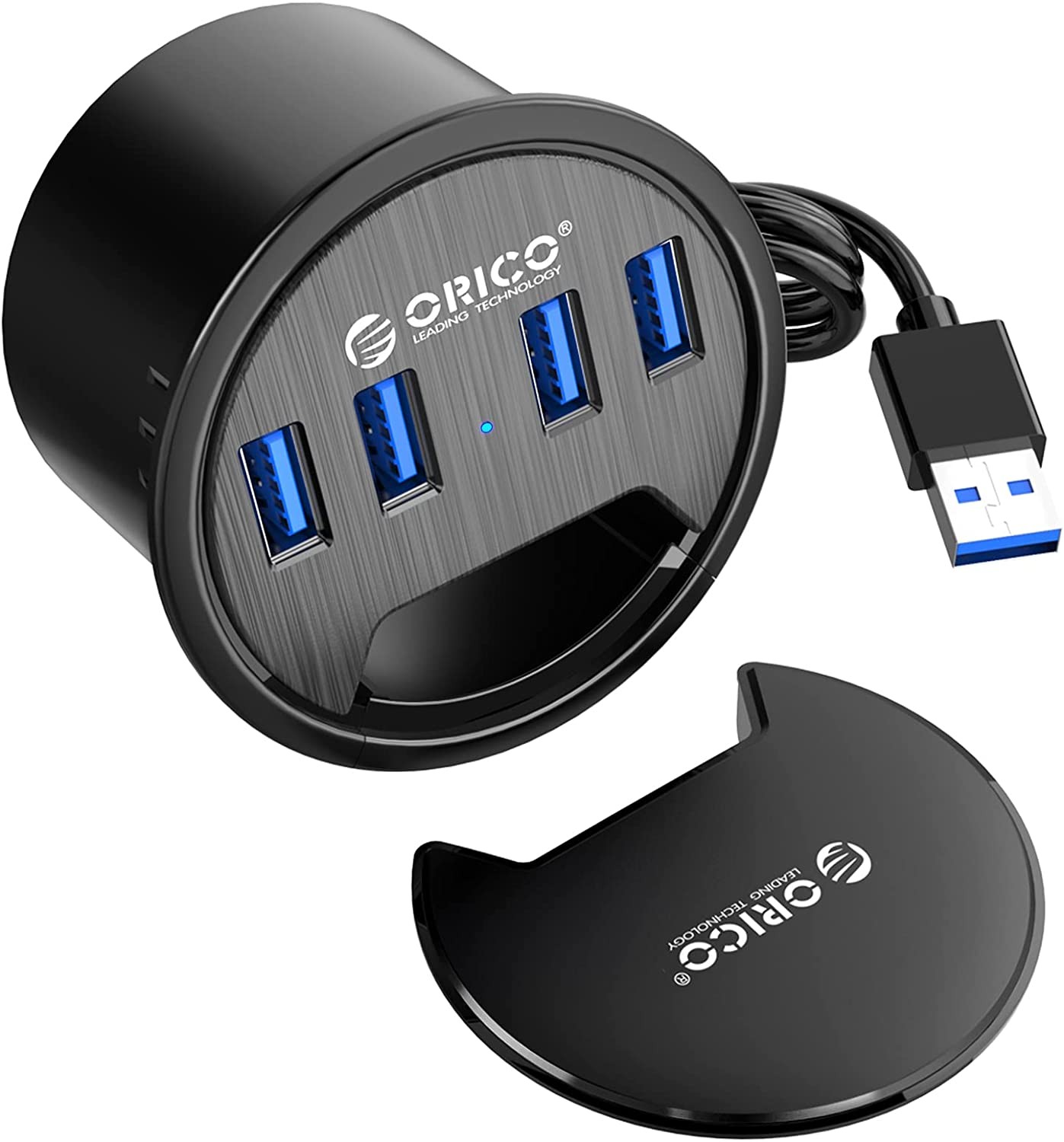 ORICO Desk Grommet, 4 Port USB 3.0 Hub with 4.9Ft Extension Cord for Diameter 60Mm Hole, Desktop Cable Organizer, Office Accessories, Suit for PC, Flash Drive, HDD, and Any Other USB Devices