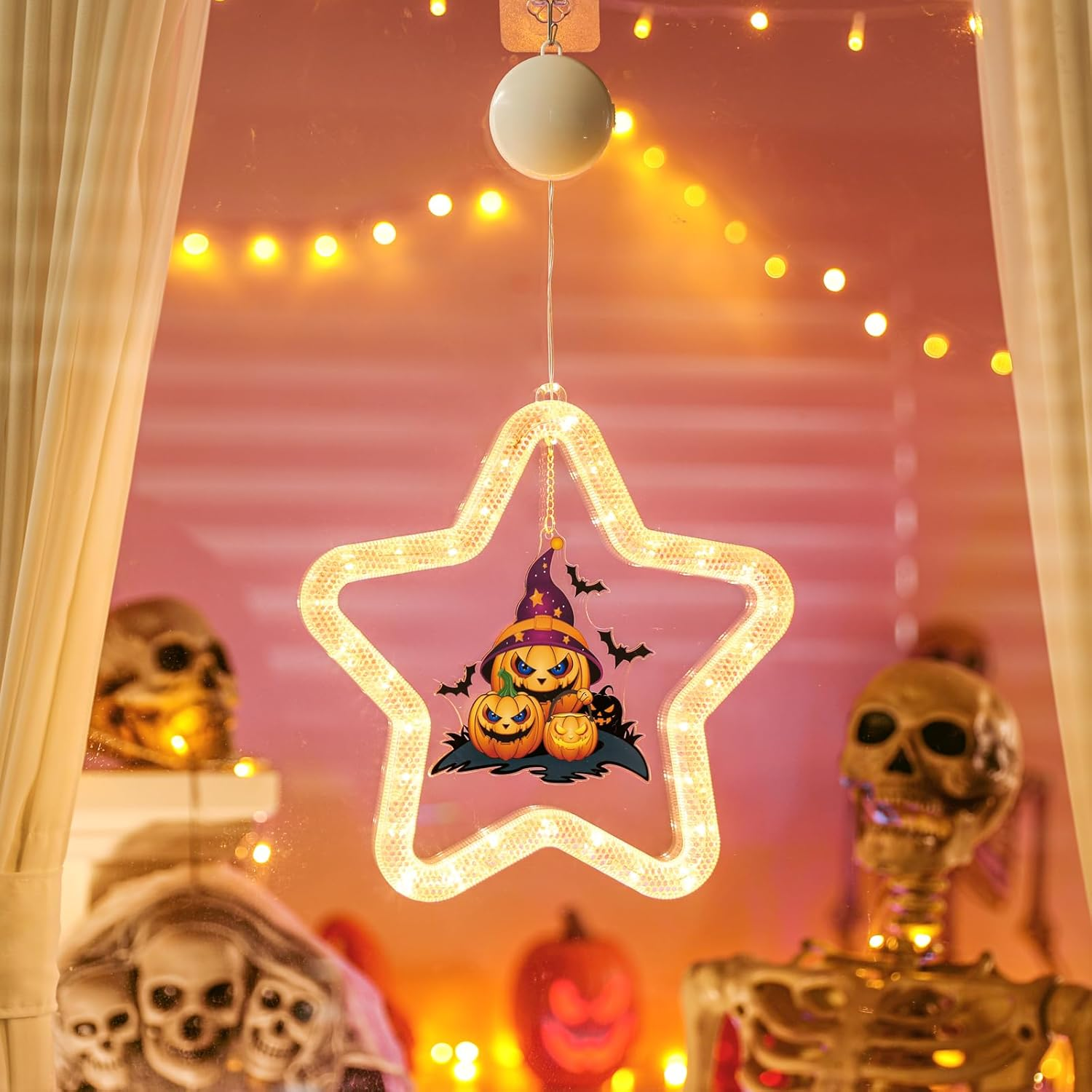 Ghyut Halloween Decorations 1 Pack Halloween Marquee, Halloween Window Lights with Sticky Hook, Halloween Decor Indoor Lights Automatic Change Light Mode for Halloween Indoor Outdoor. (Pumpkin)