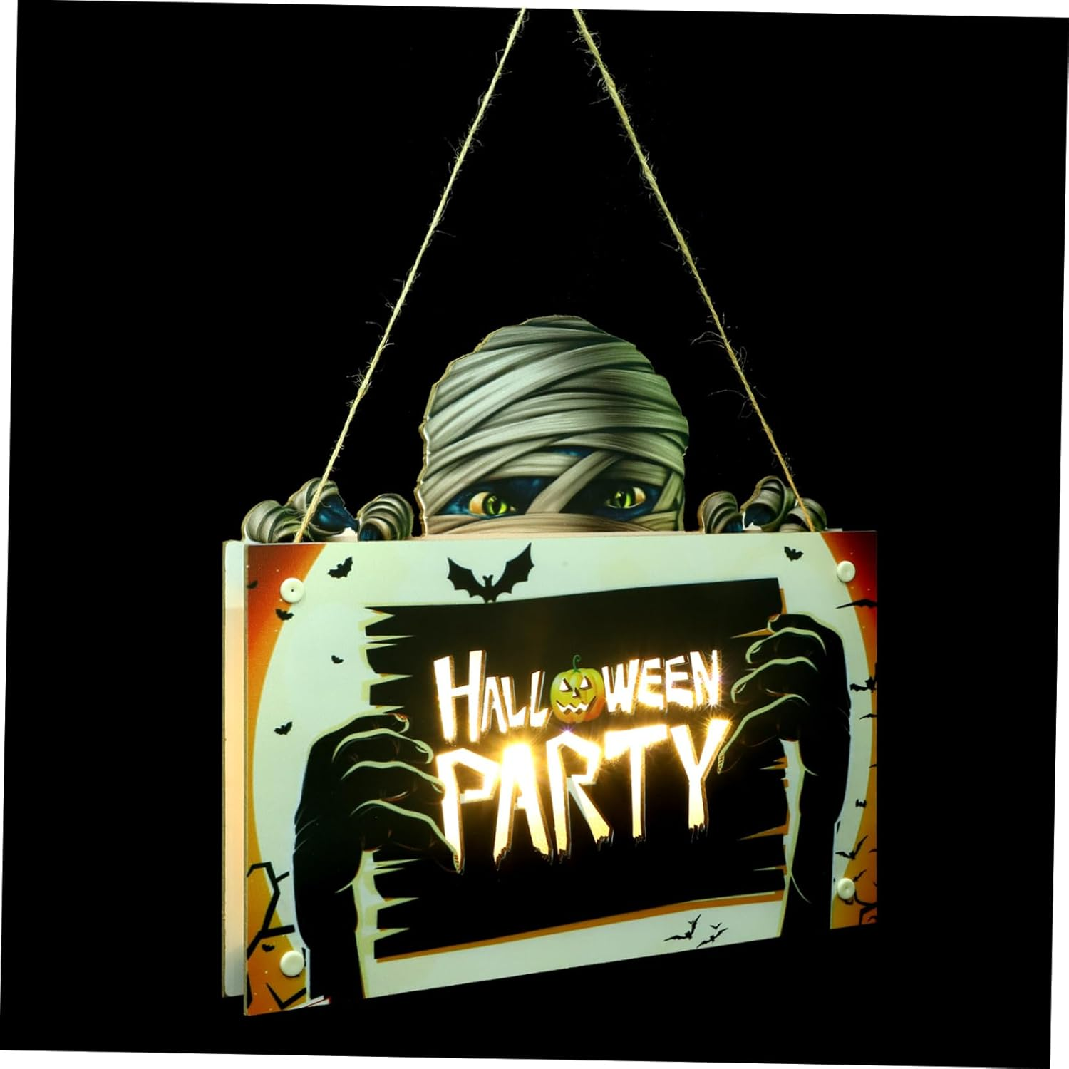 DRESSOOS Halloween Sign Emblems Lighted Halloween Sign Wood Halloween Decoration