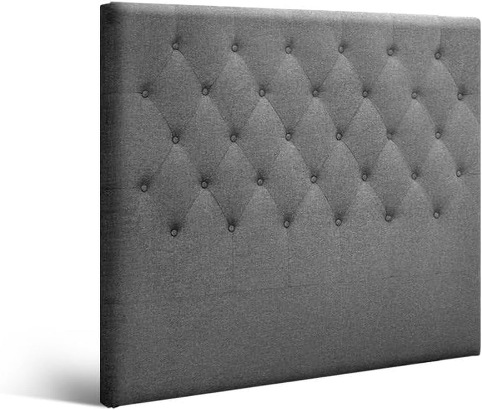 Artiss King Single Bed Headboard Headboards Tufted Beds Head Frame Base Upholstered with Grey Faux Linen Fabric Foam Wood, 116 X 120 X 8Cm, Modern Design