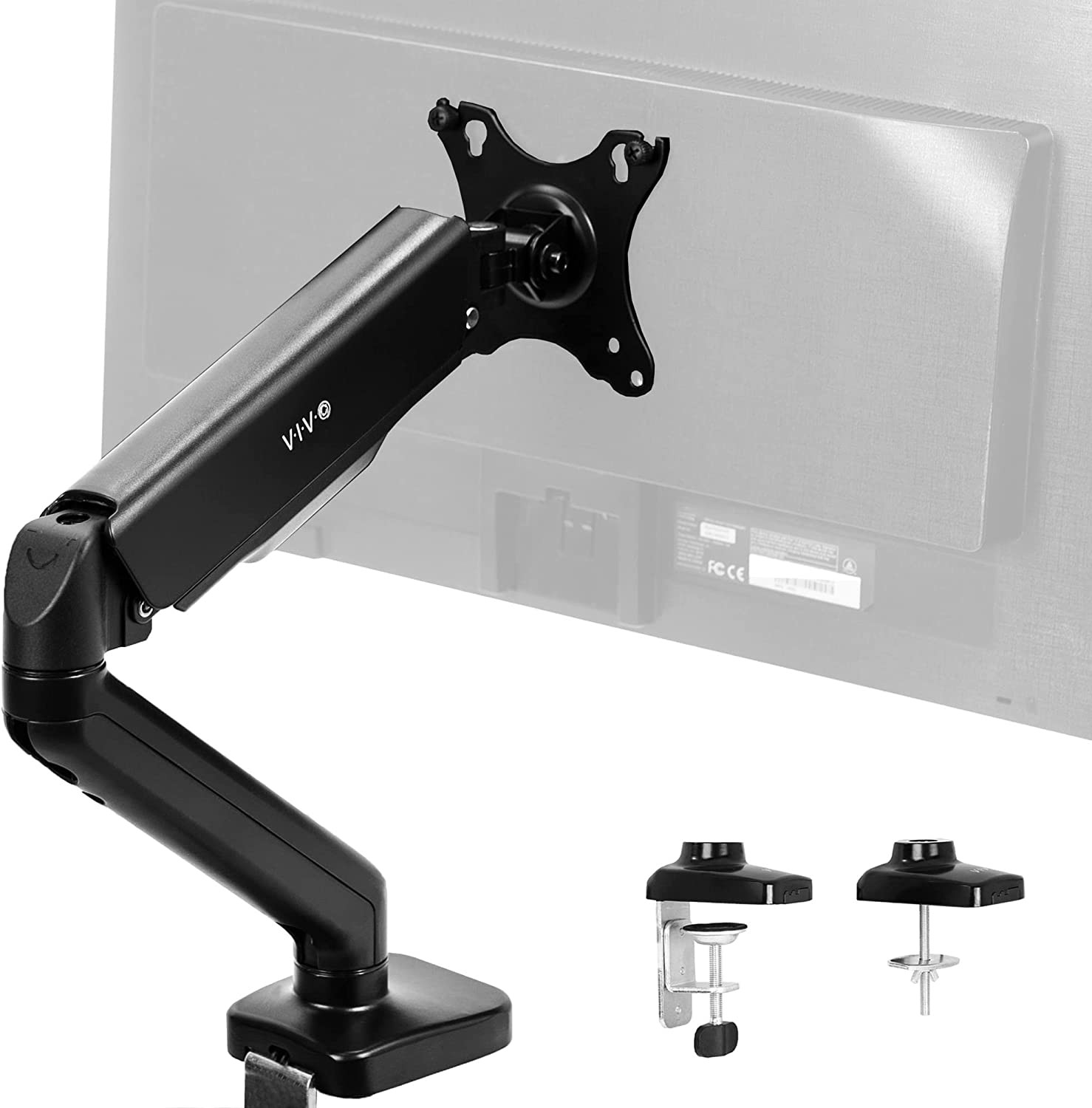 VIVO Single Monitor Height Adjustable Counterbalance Pneumatic Arm Desk Mount Stand, Classic, Universal VESA Fits Screens up to 32 Inches, STAND-V001O