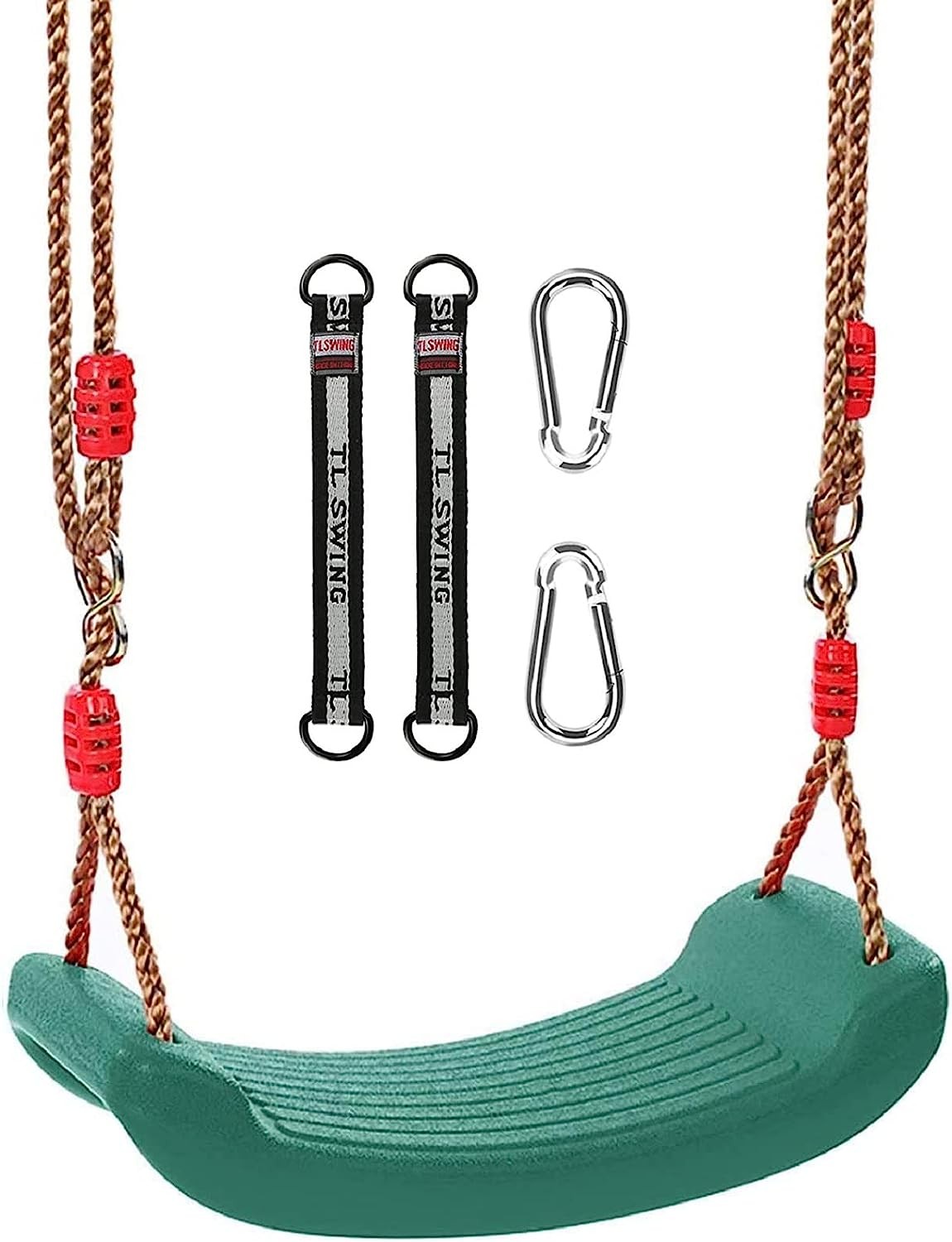 Plastic Swing Seat Set for Kids Children，Topind Child Non Slip Swings Chair with Tree Hanging Straps Hooks 78.74In(200Cm) Adjustable Rope for Backyard Outdoor Indoor Playground (Green)