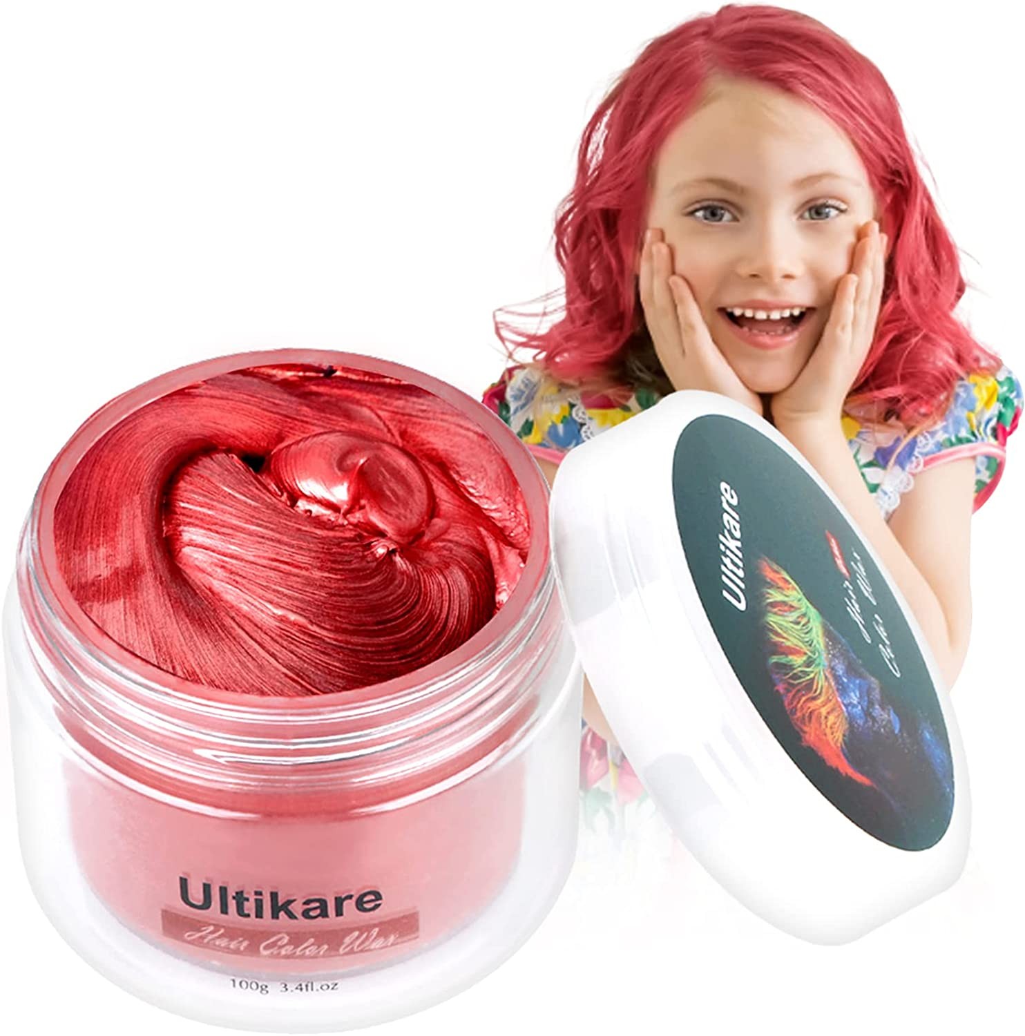 Hair Coloring Dye Wax, Ultikare Washable Hair Colour Wax Red Instant Cream Mud Gel Temporary Natural Hairstyle Color Pomade for Childrens’ Day, Cosplay, Halloween