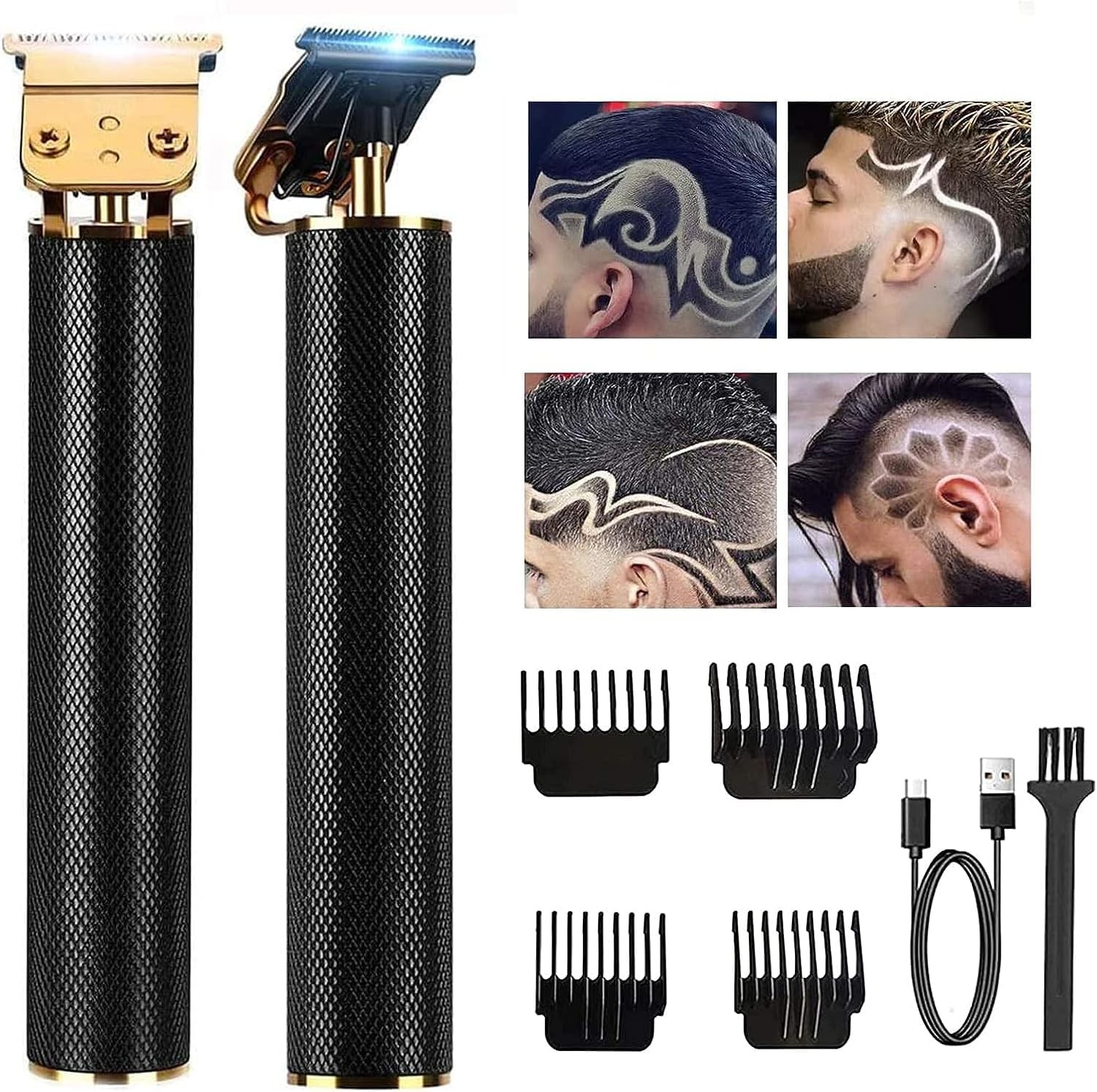 Professional Hair Clippers for Men Electric Haircut Kit Hair Trimmer Grooming Waterproof Rechargeable Close Cutting T Blade Trimmer USB Rechargeable Clippers for Hair Cutting with Guide Combs Gifts for Men (Black)