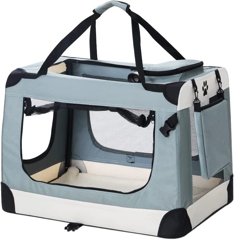 I.Pet Pet Carrier, 90 X 61 X 65Cm 600D Oxford 2XL Dog Crate Cat Carriers Foldable Bag Soft Sided Collapsible Travel Handbag Pets Products, Portable Removable Roof Cover Side Pocket Blue